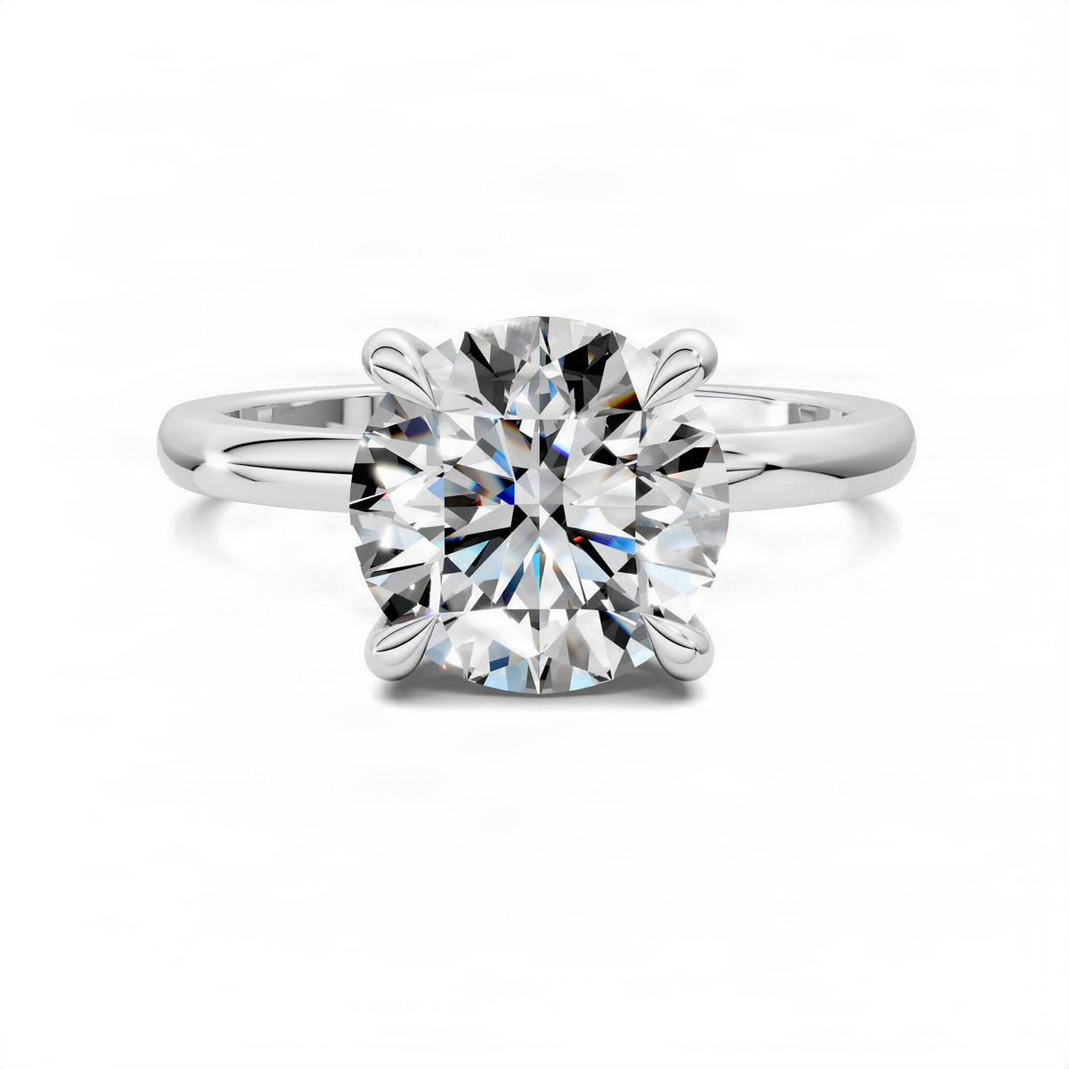 White gold ring with round center diamond and sculpted prong halo