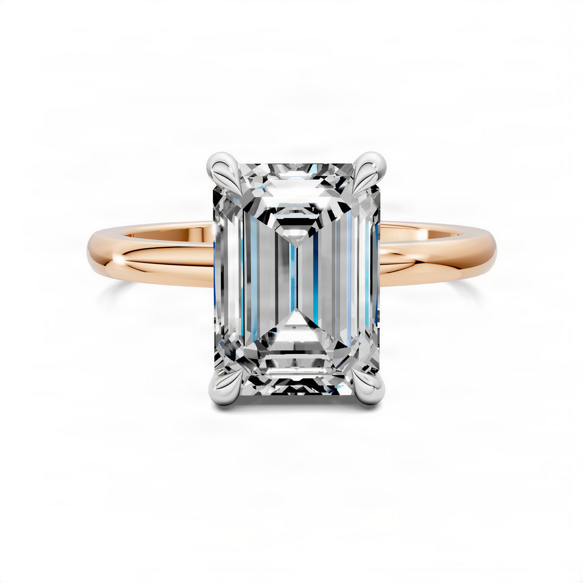 Rose-gold shank mixed with white-metal setting and square cushion-cut center stone