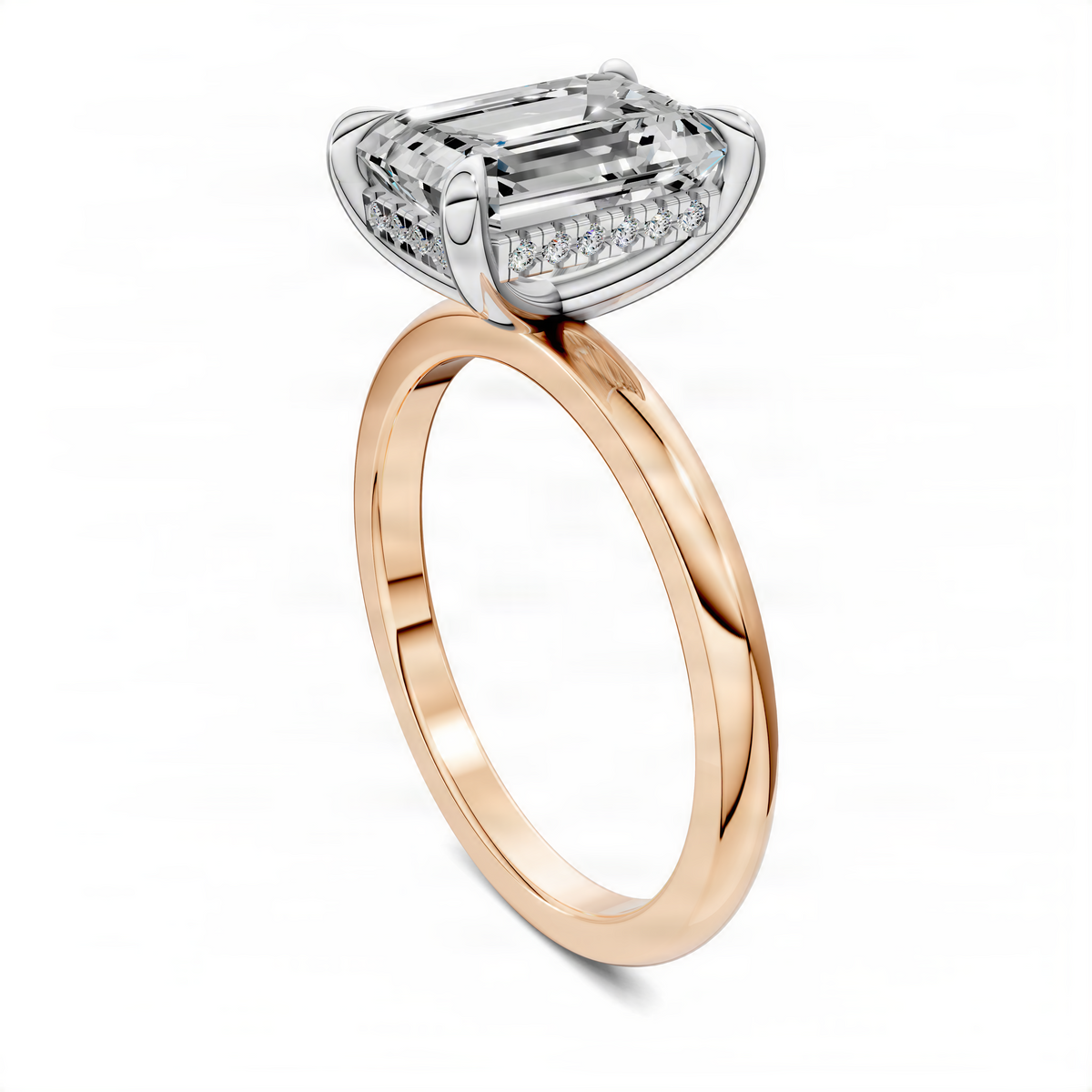 Mixed metal ring with clear gemstone, white gold setting, yellow gold band