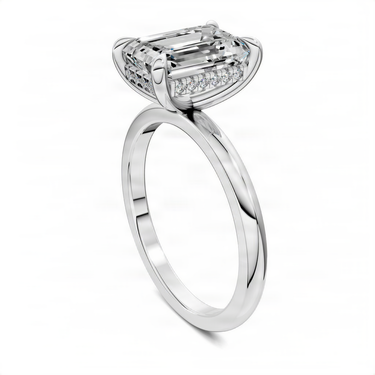 Opes mixed metal ring with emerald-cut clear gemstone in white metal setting