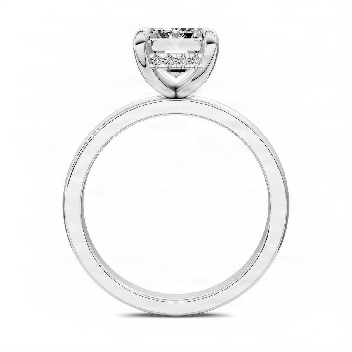 White-metal solitaire ring with square cushion-cut center stone, open view