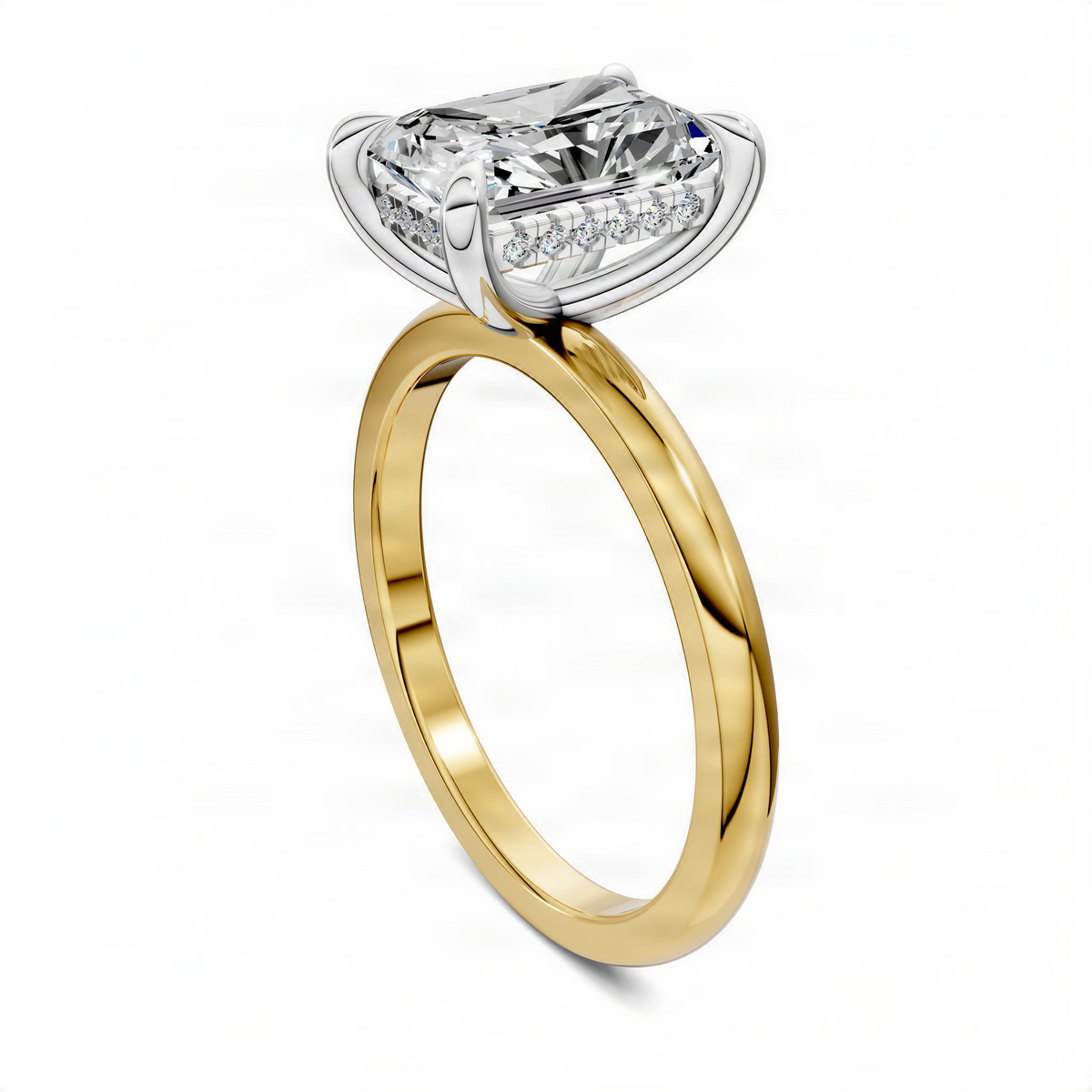 Mixed metal diamond ring with yellow-gold band and silver-toned prong setting