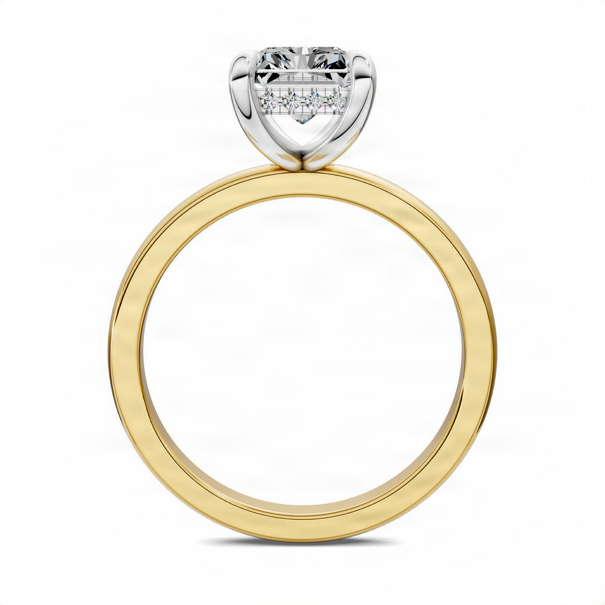 Two-tone ring with white top setting and gold band beneath a square-cut center stone