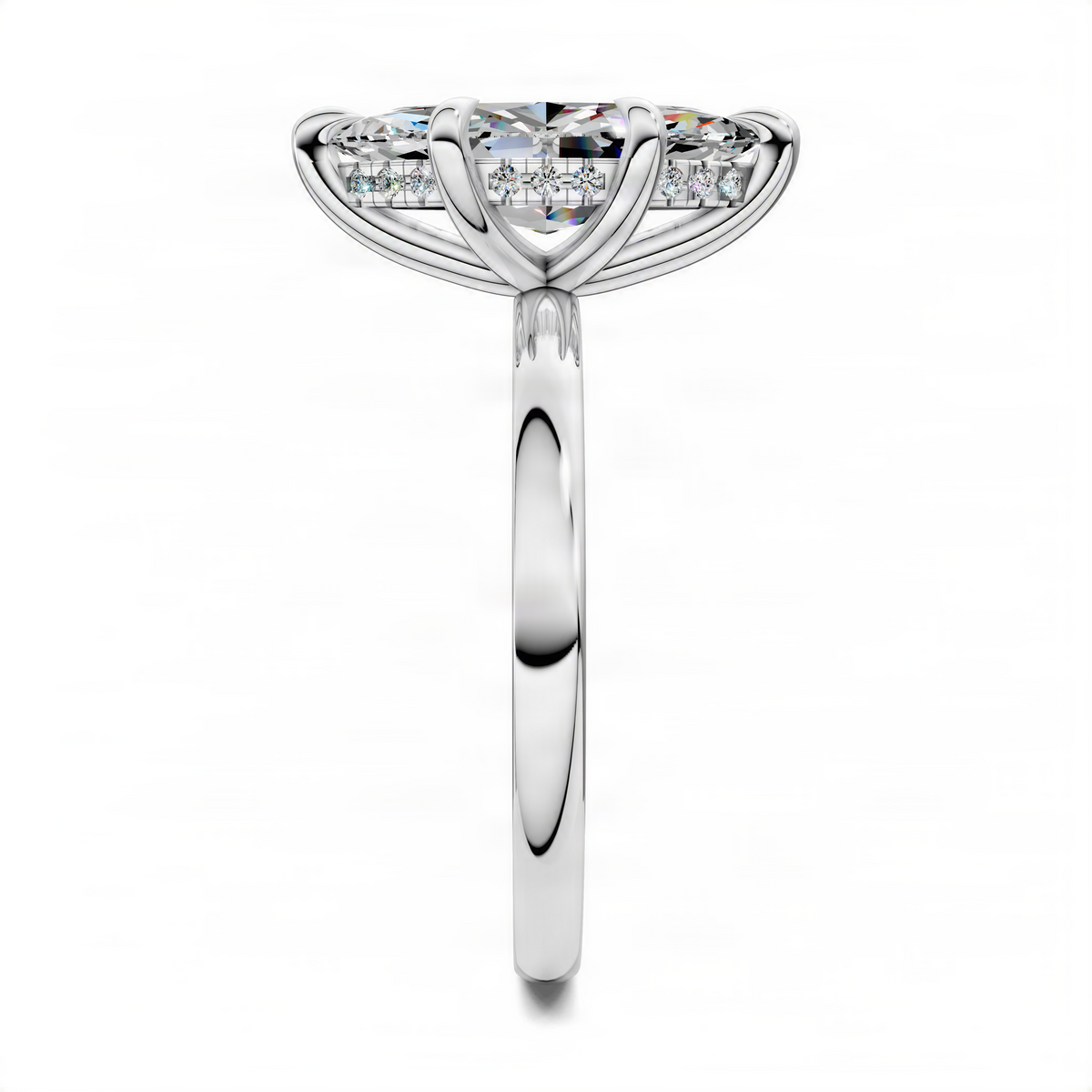 Silver marquise stone ring with prong-set top and polished slim band