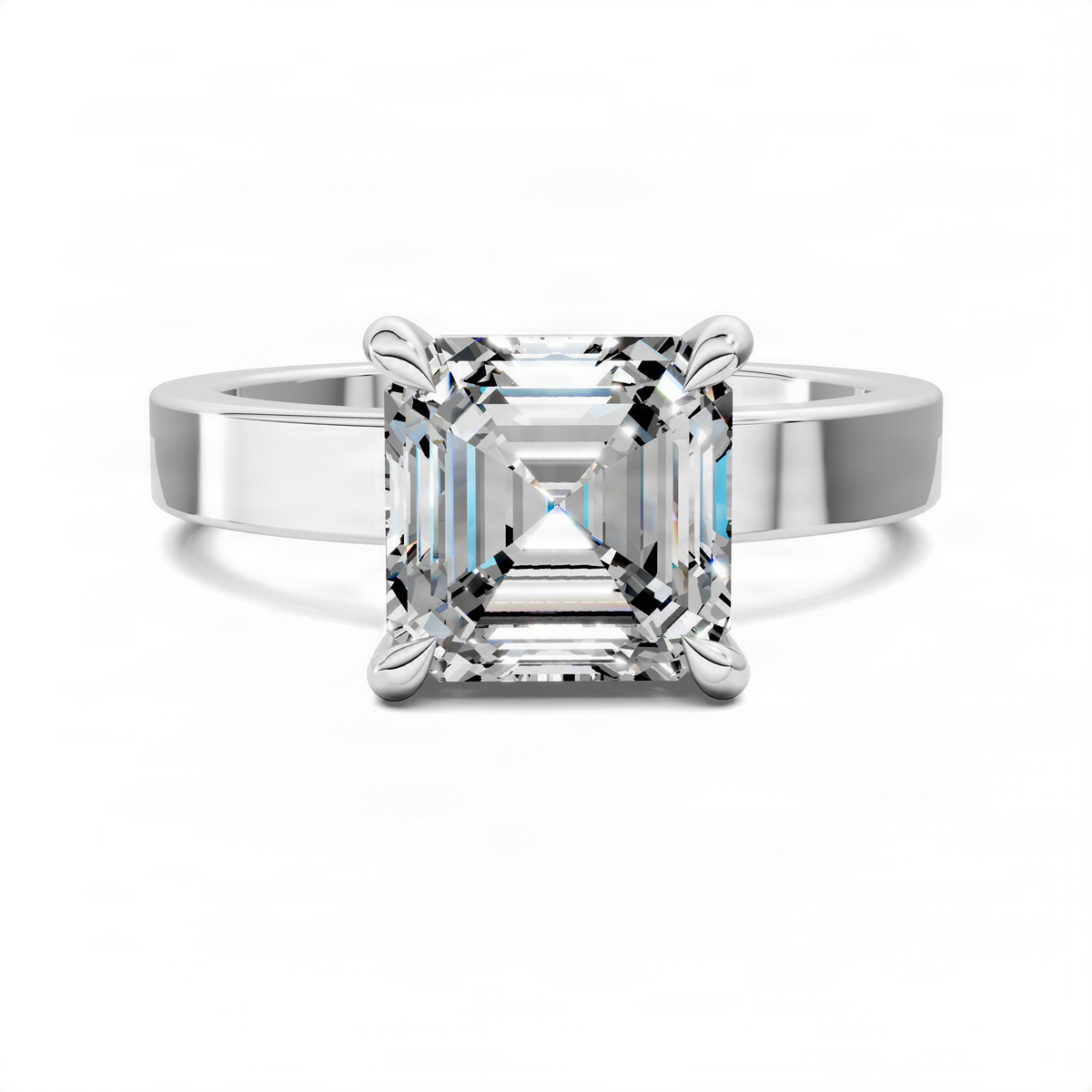 Platinum Asscher-cut diamond solitaire ring with four-prong setting