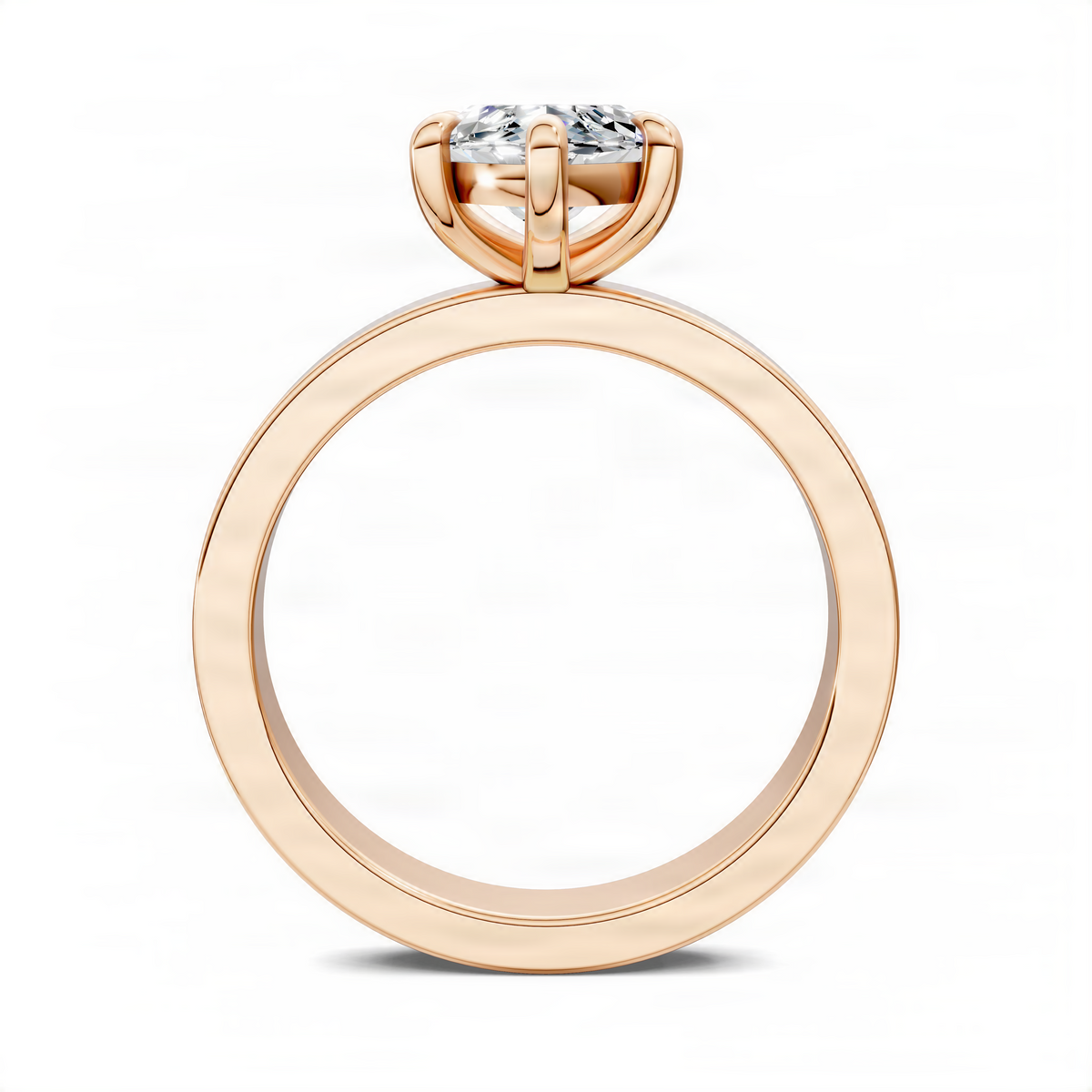 Rose gold marquise solitaire ring with split prong center stone on band