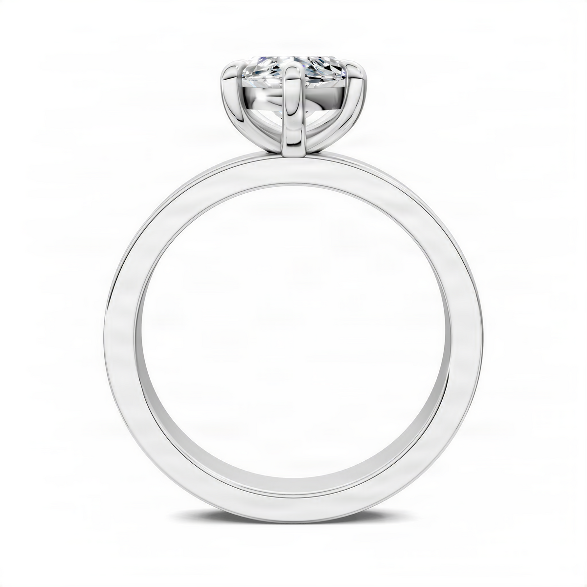 Silver-tone marquise solitaire ring with raised bezel center stone and smooth round shank
