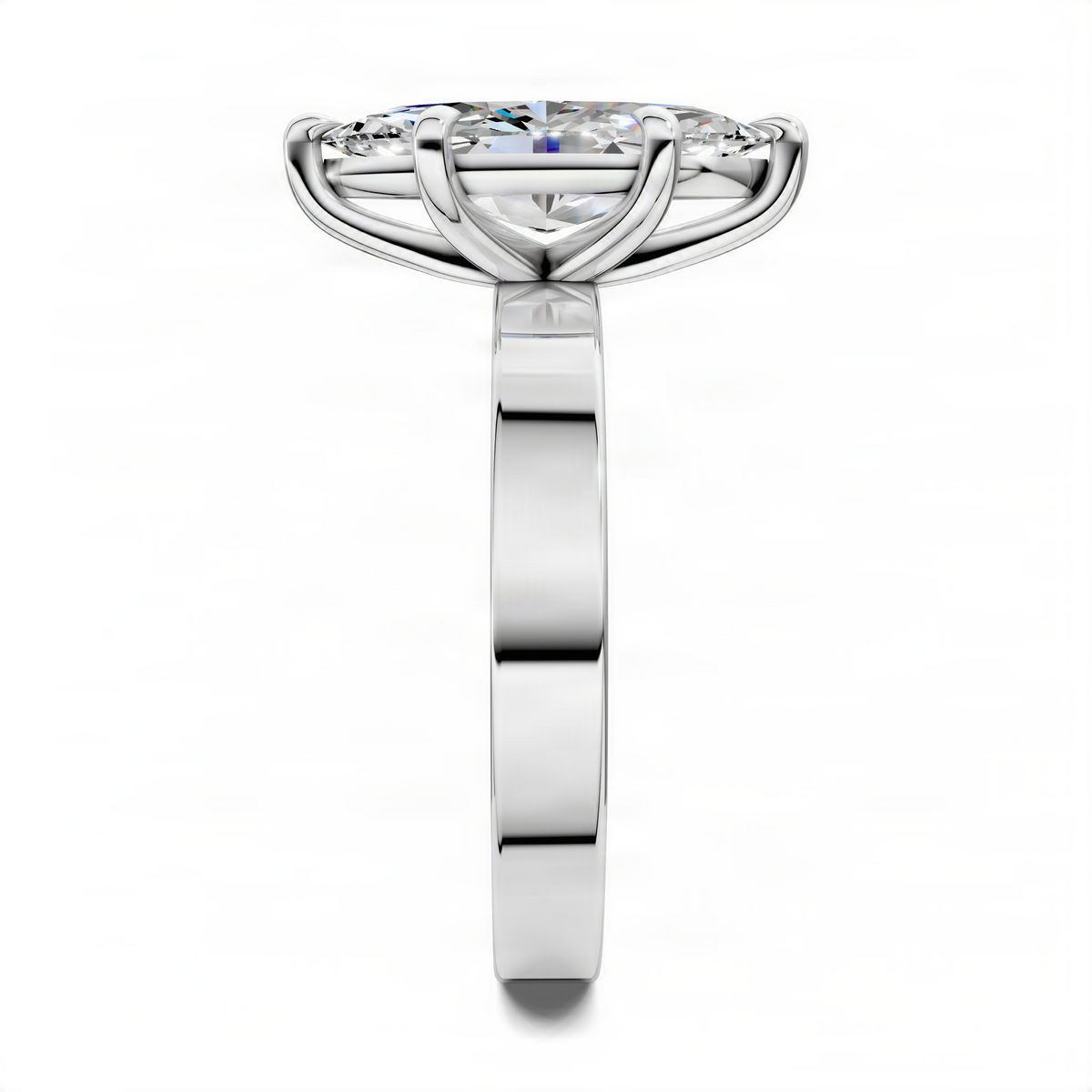 Silver-tone marquise solitaire ring with bezel-set center stone and twisted halo
