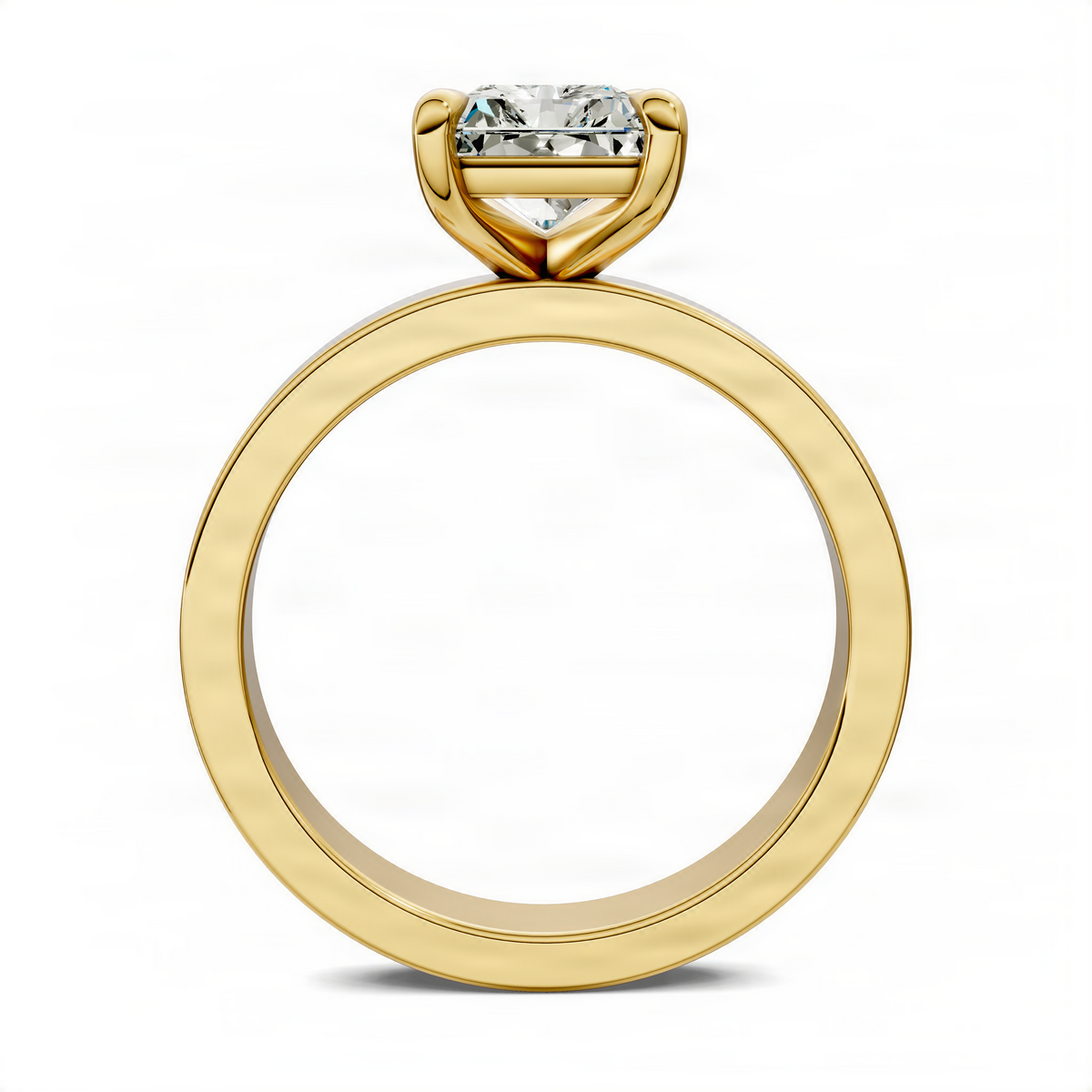 Yellow gold solitaire ring with prong-set rectangular center stone