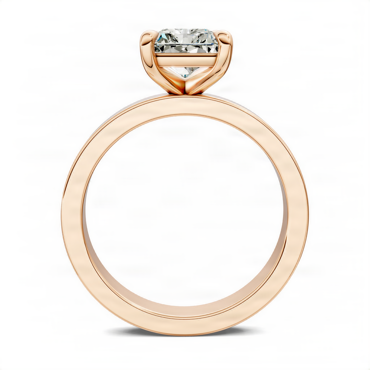 Rose gold solitaire diamond ring with square-cut center stone and slim polished band