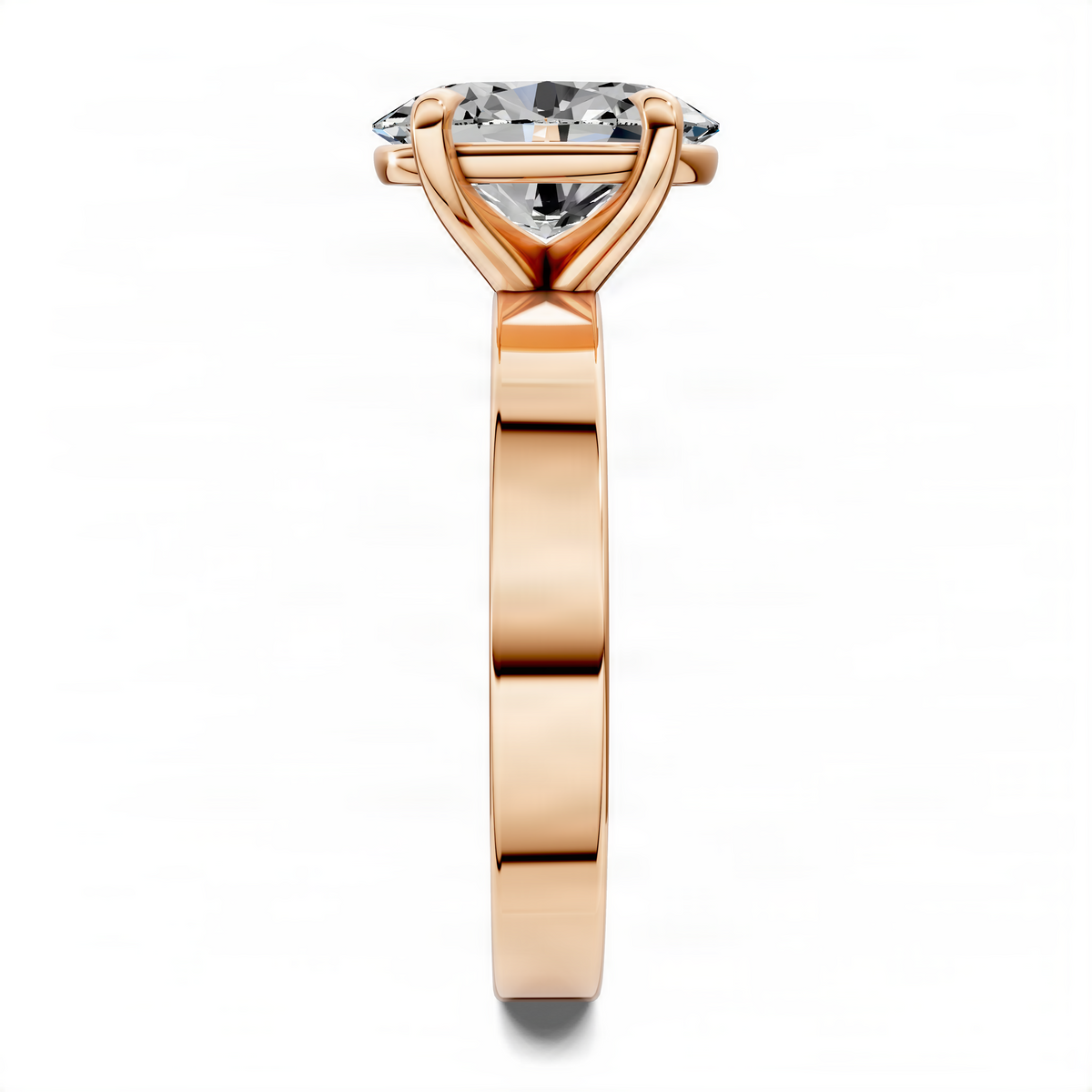 Rose gold oval solitaire ring with clear diamond top and smooth polished band
