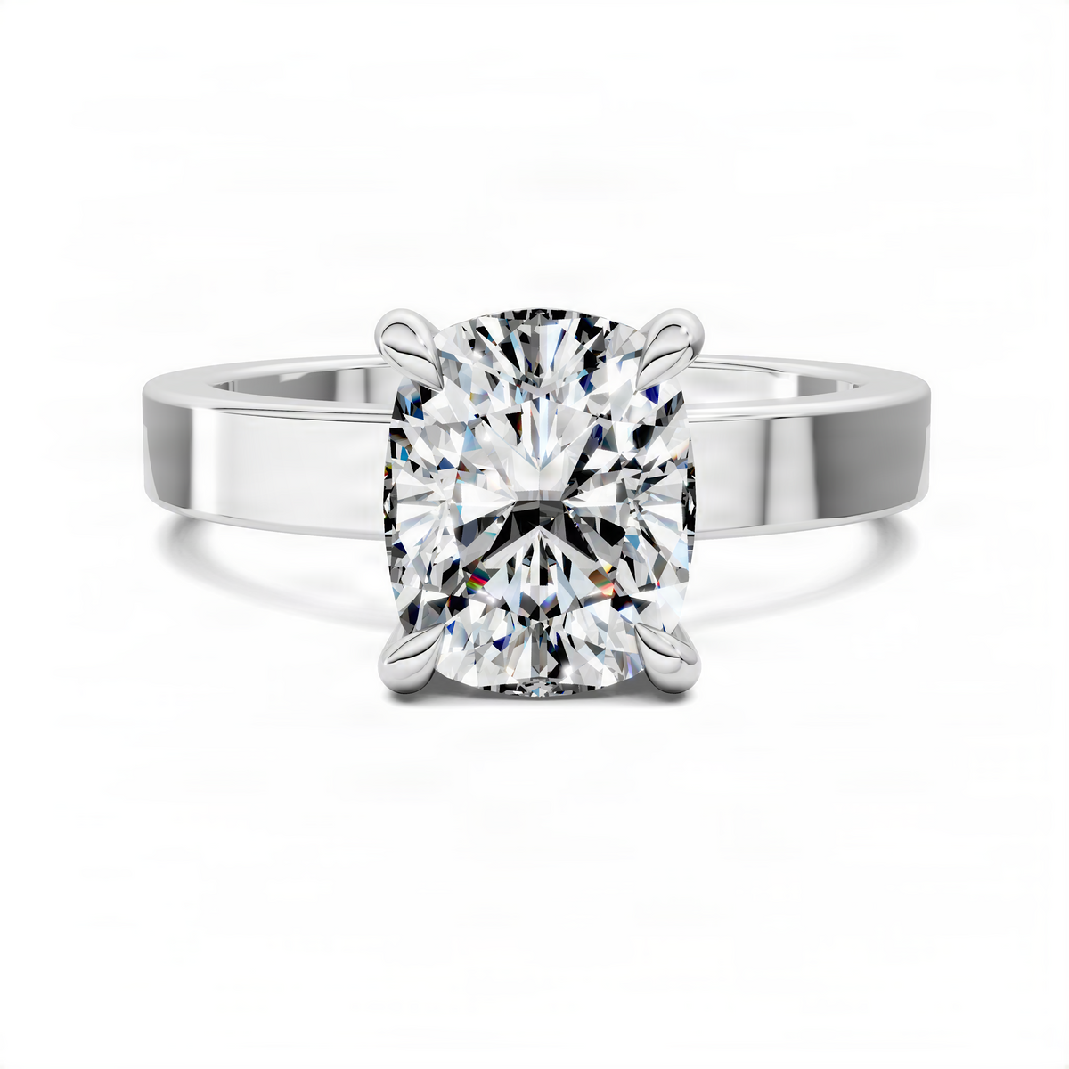 White gold cushion-cut solitaire diamond ring with four-prong center setting