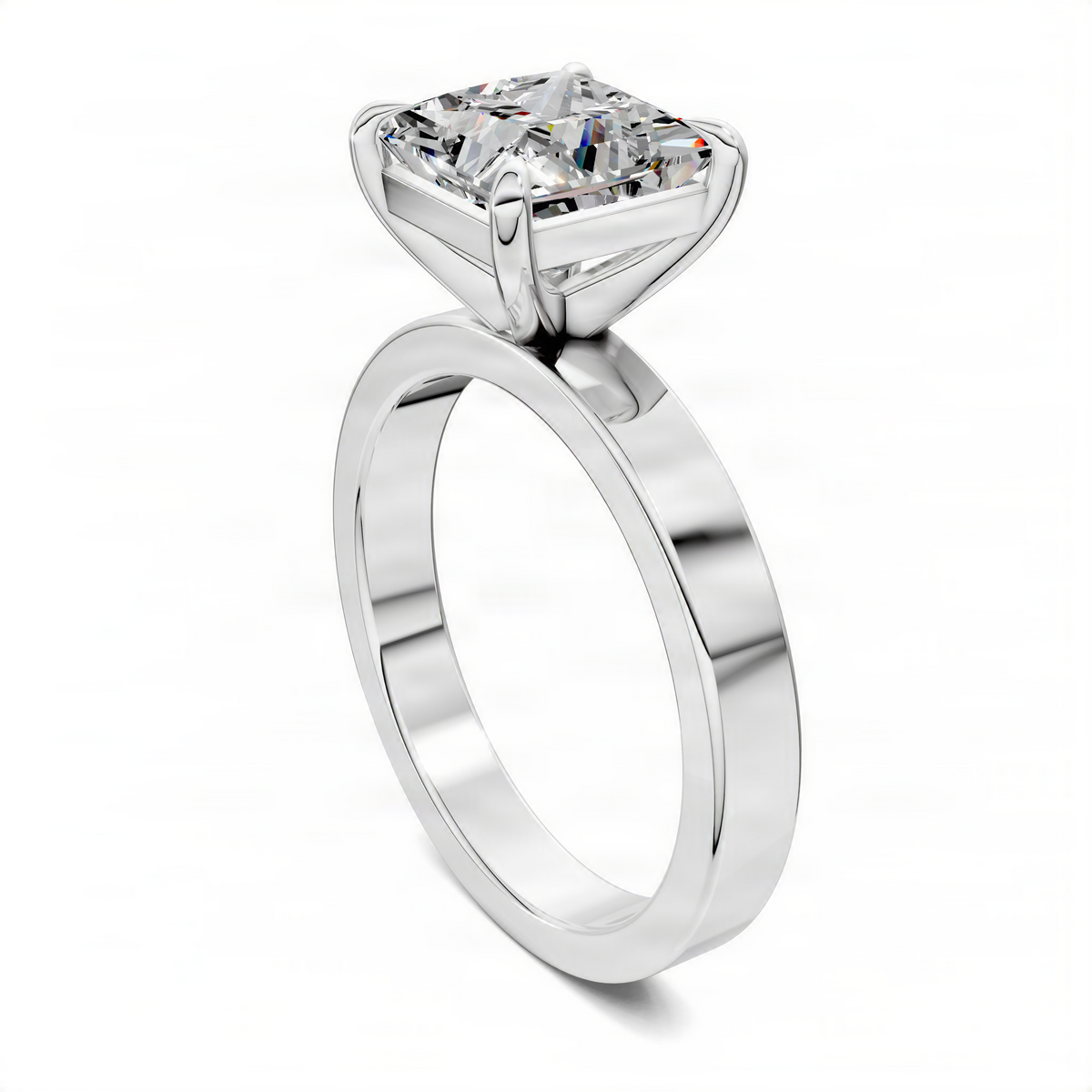 Opes princess bold solitaire ring in white gold 3/4 view with faceted center stone