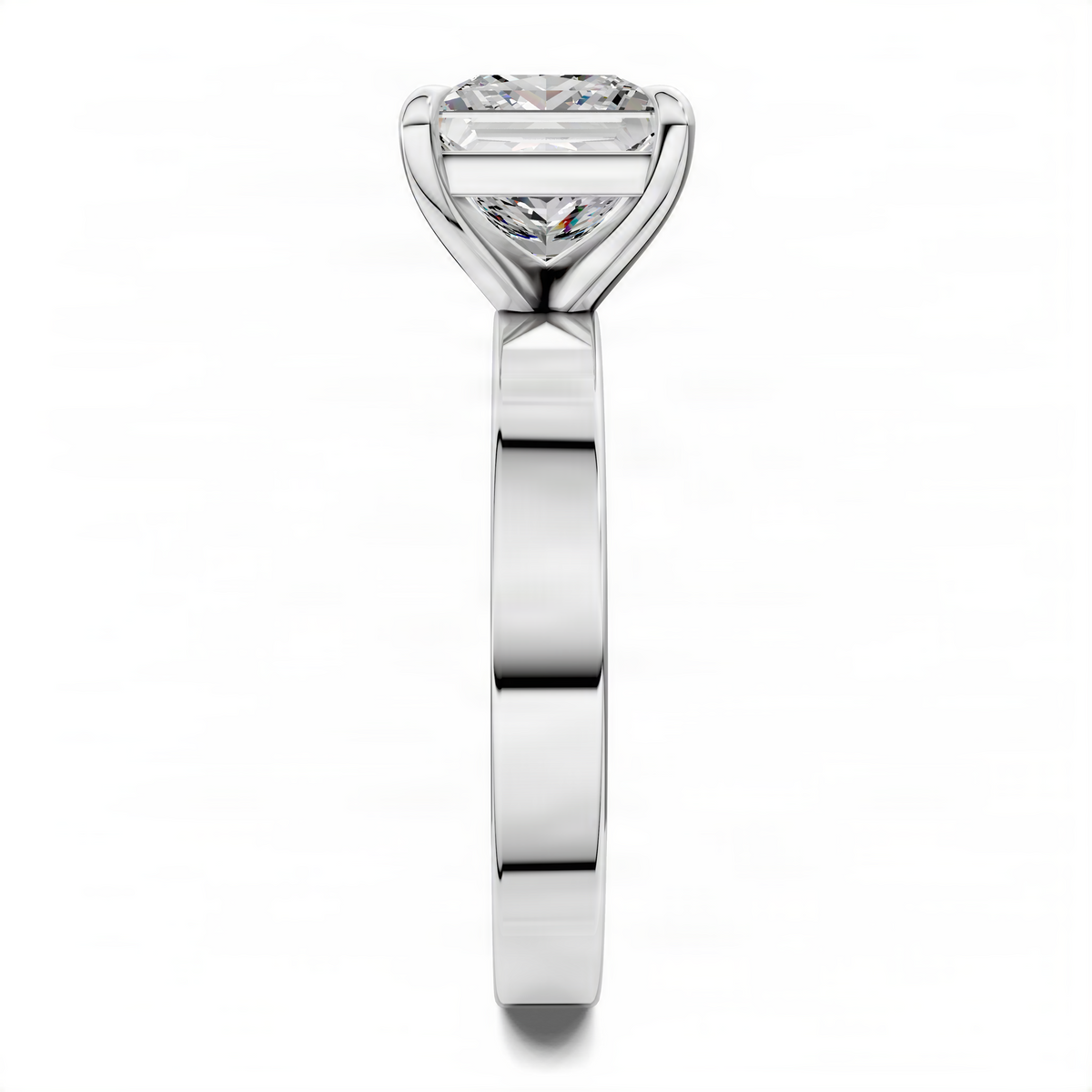 Opes princess bold solitaire ring in white gold with faceted center stone and tapered band