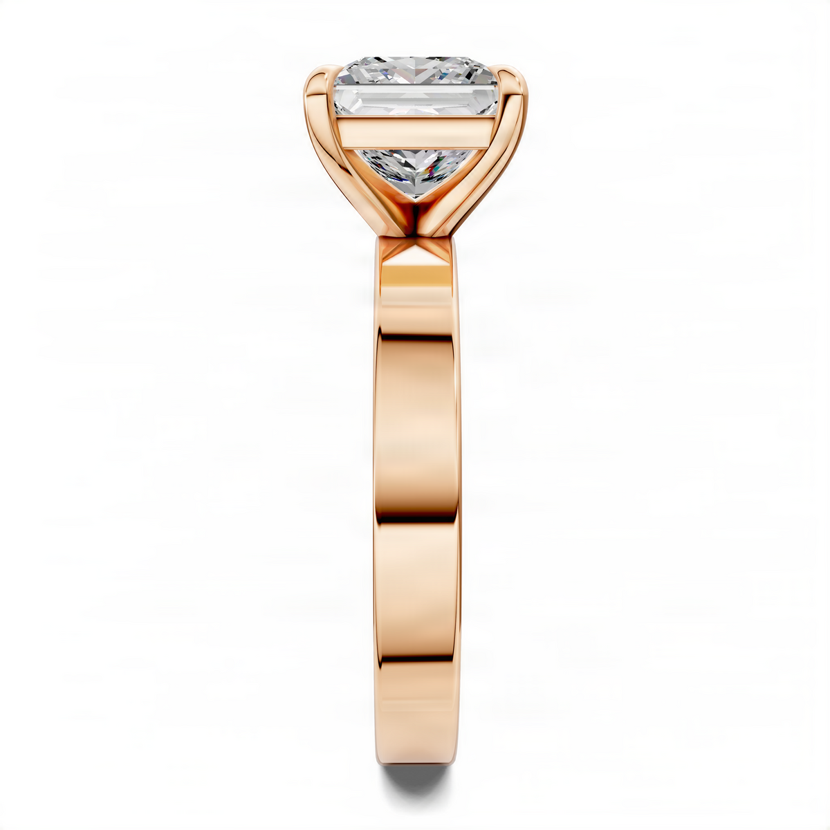 Opes princess bold solitaire ring in rose gold front view with faceted center stone