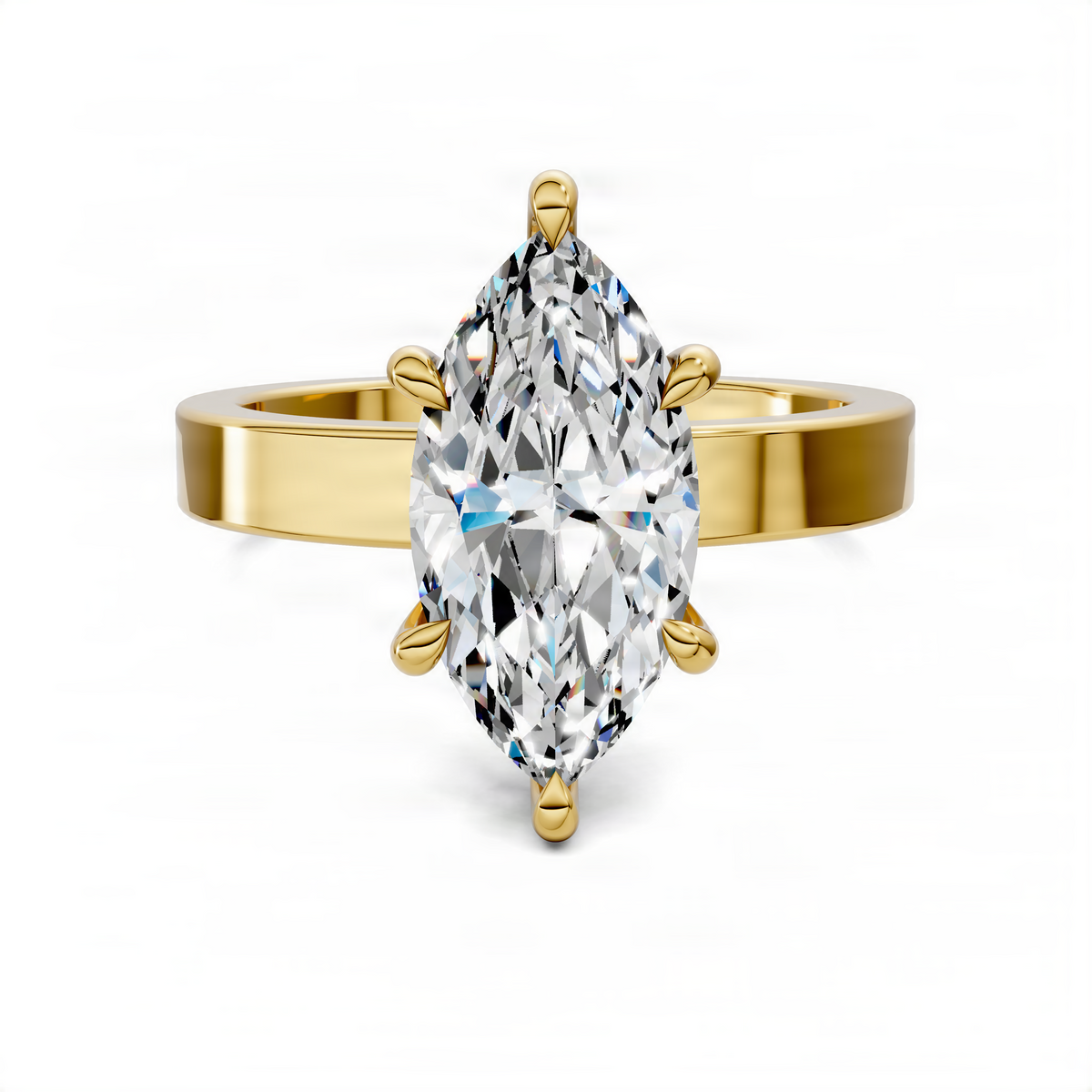 Yellow gold solitaire ring with oval center stone and small round accent prongs