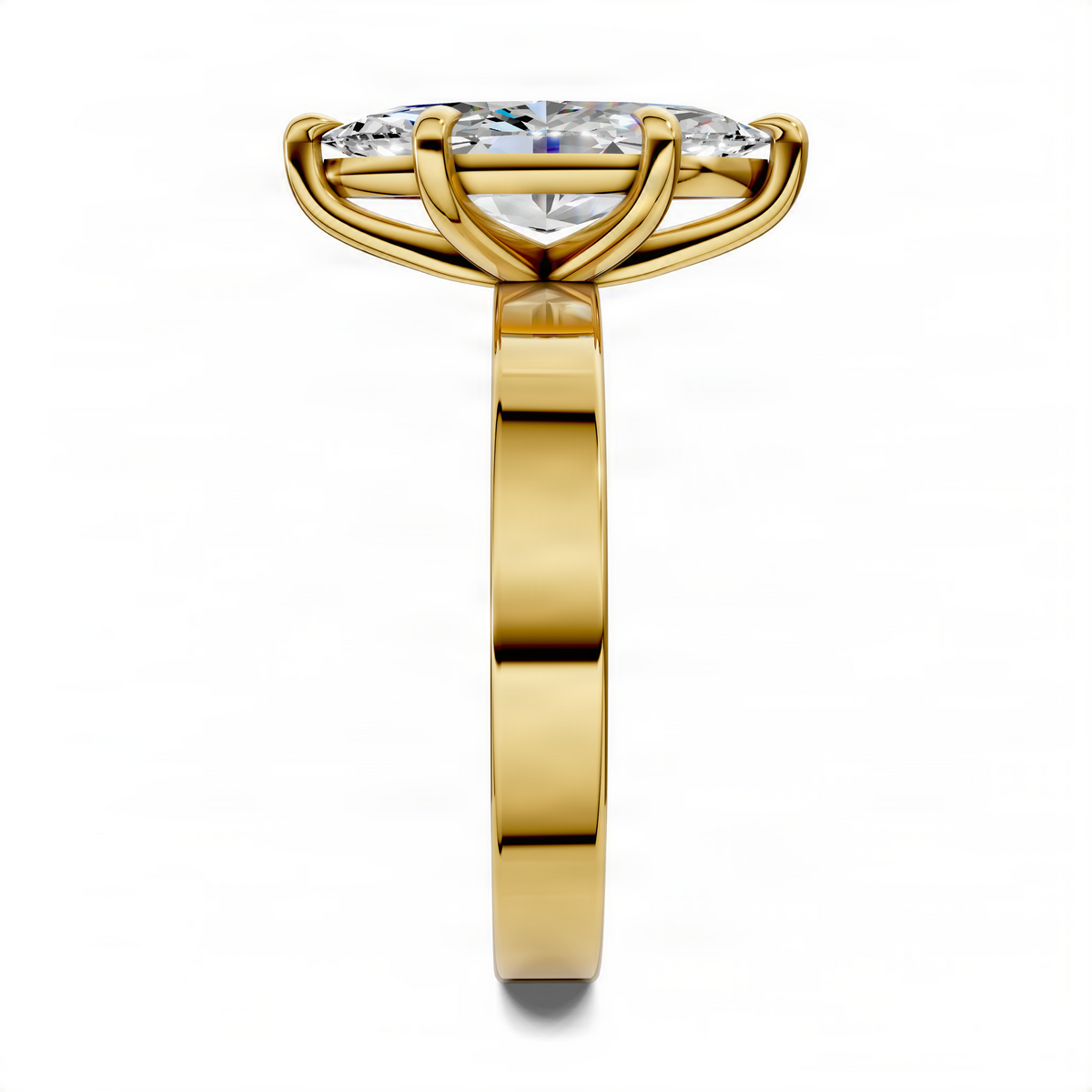 Yellow gold solitaire ring with oval center stone and prong setting