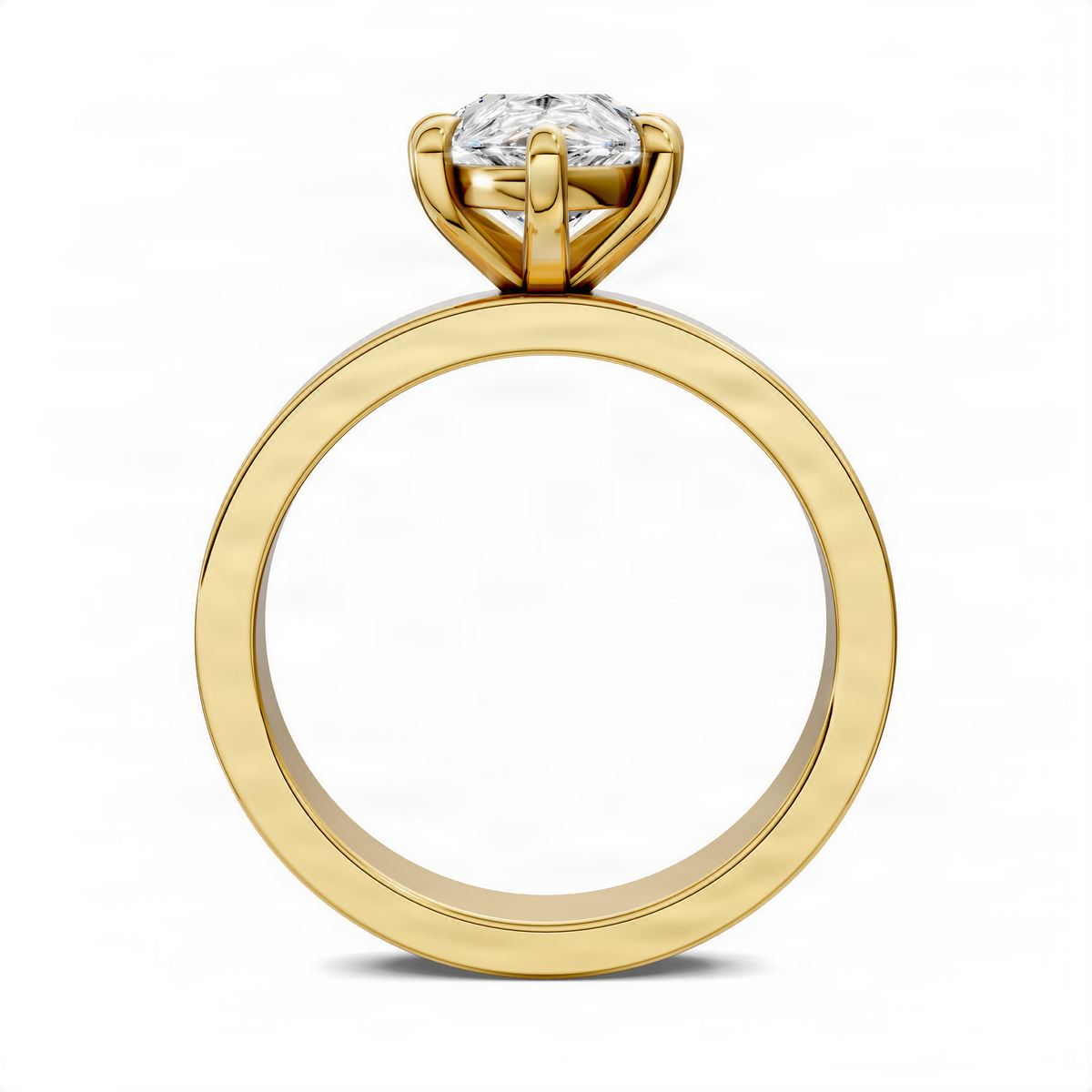 Yellow gold solitaire ring with oval center diamond, front view