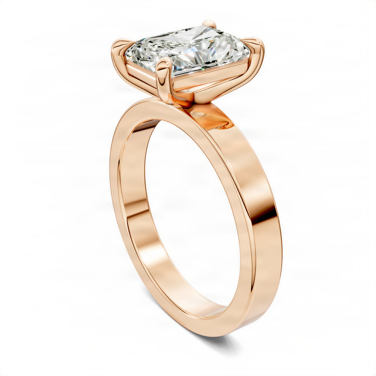 Rose gold solitaire ring with large clear cushion-cut center stone