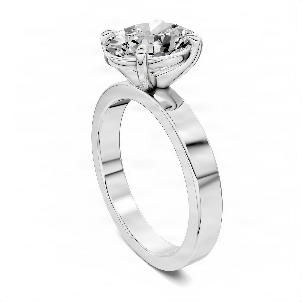 14K white gold solitaire diamond ring side view with round prong-set stone