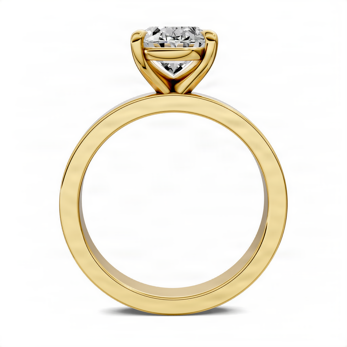 14K yellow gold round solitaire diamond ring with open front band view