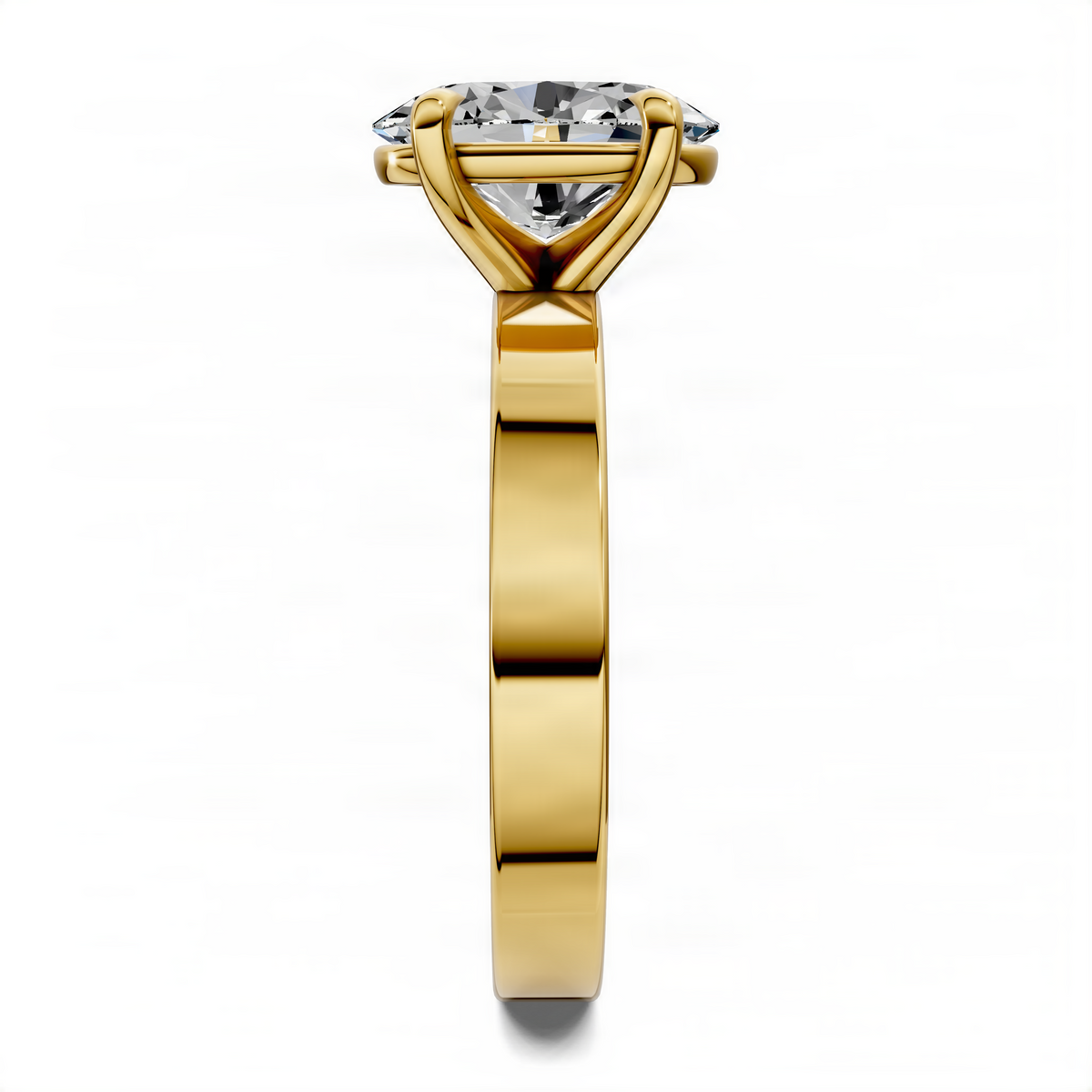 Yellow gold solitaire ring, round center stone with open gallery and split shank.
