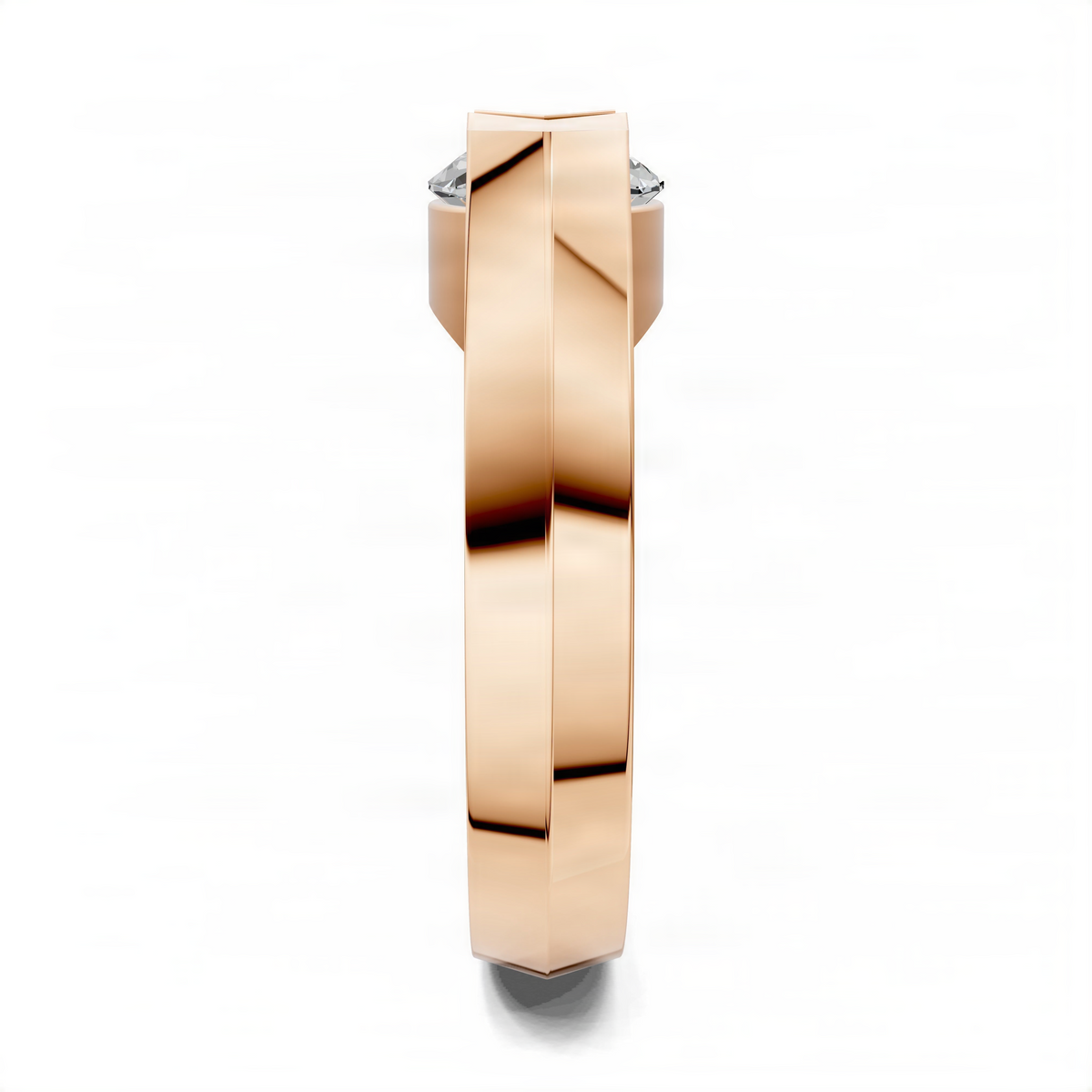Rose gold statement ring with faceted center gemstone in open bezel