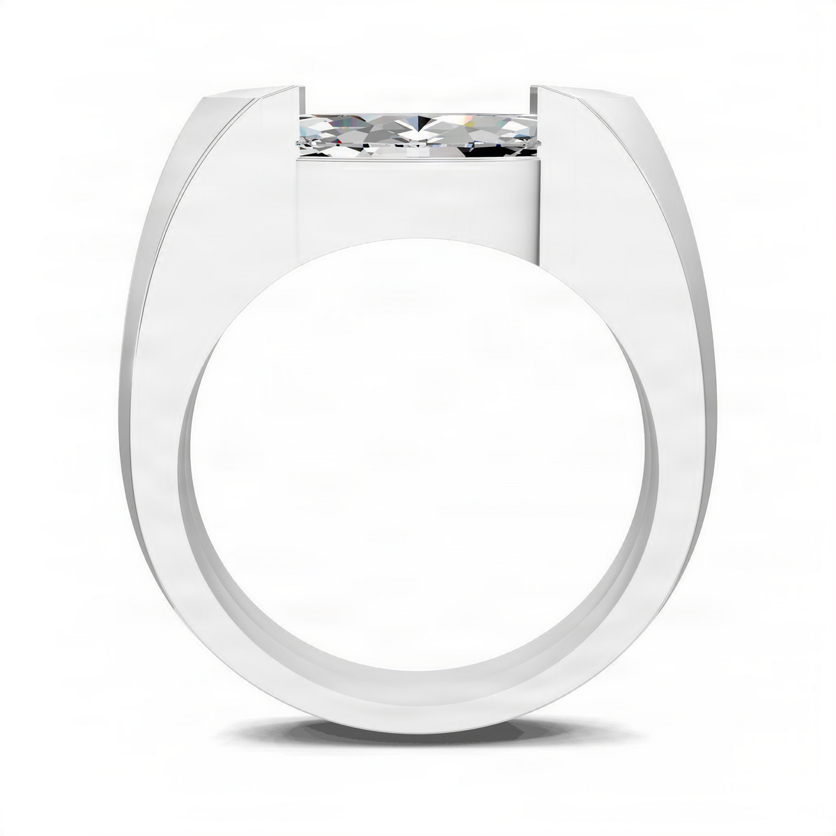 Statement ring in white gold with faceted center stone and split band