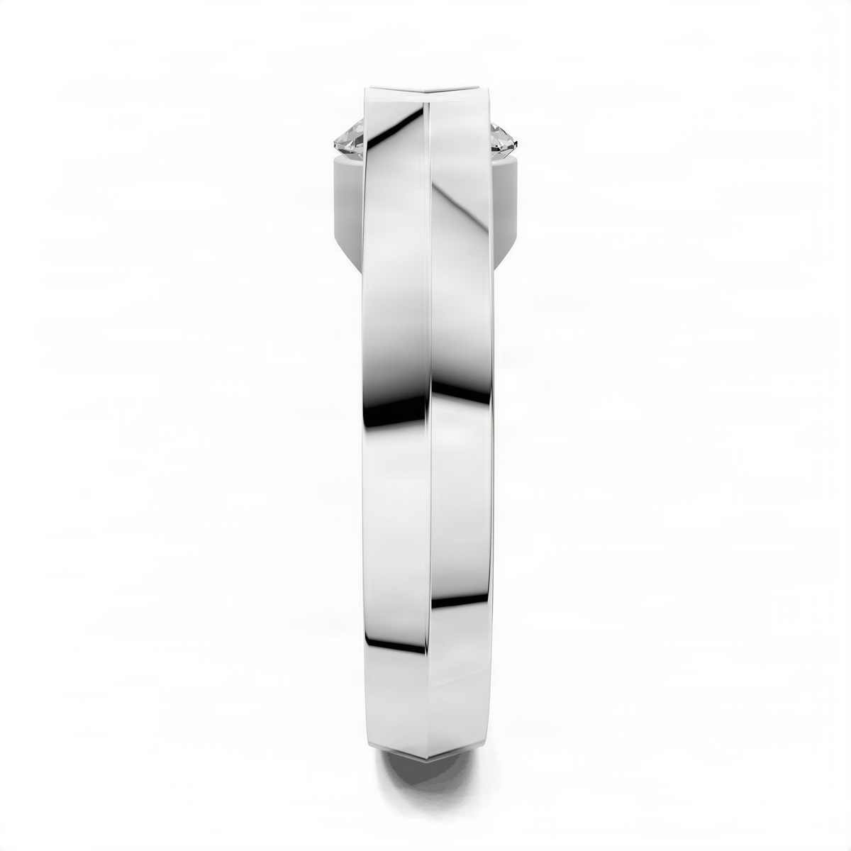 White gold statement ring with faceted center gemstone in open bezel