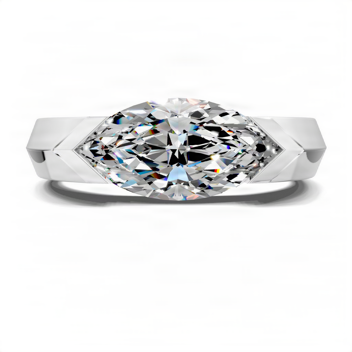 White gold marquise statement ring with large marquise-cut center gemstone