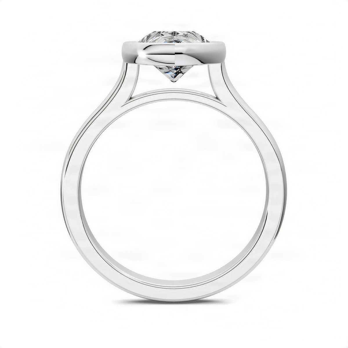 White gold pear bezel solitaire ring with pear-cut diamond and cathedral prongs
