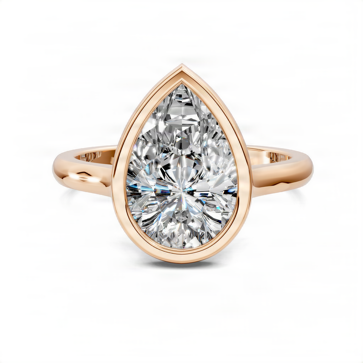Opes pear-shaped diamond solitaire ring in rose gold, cathedral bezel setting