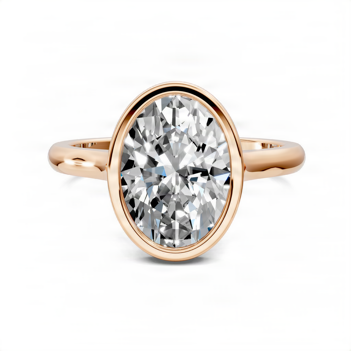 Rose gold oval solitaire ring with cathedral bezel and oval center stone