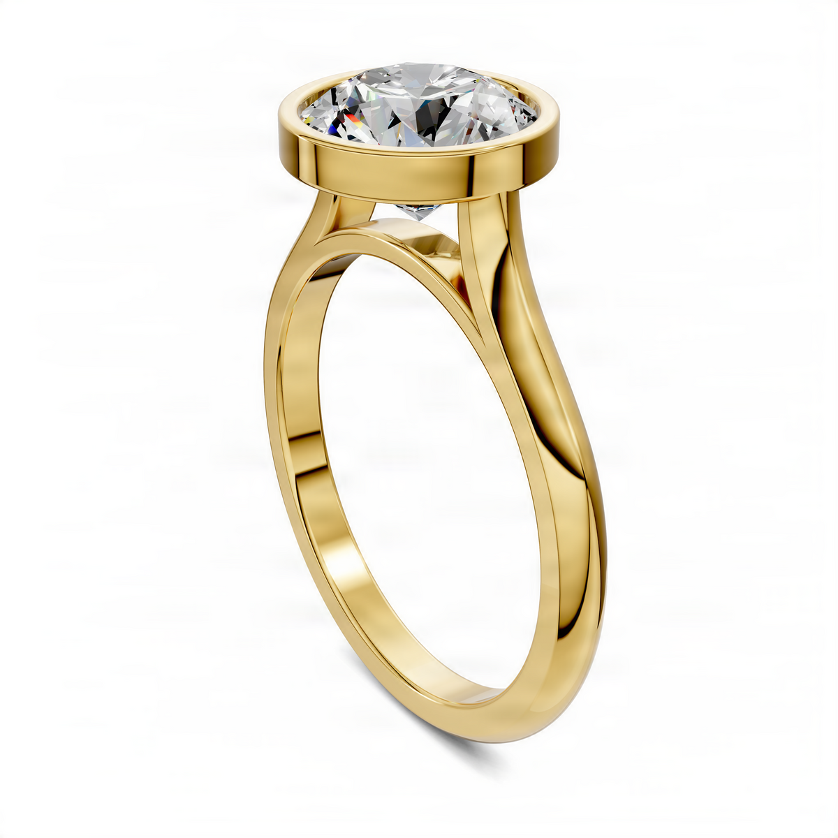Yellow gold round solitaire ring with cathedral-style openwork prongs