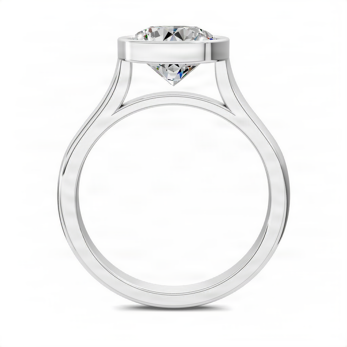 White gold round solitaire ring with cathedral bezel setting and open gallery