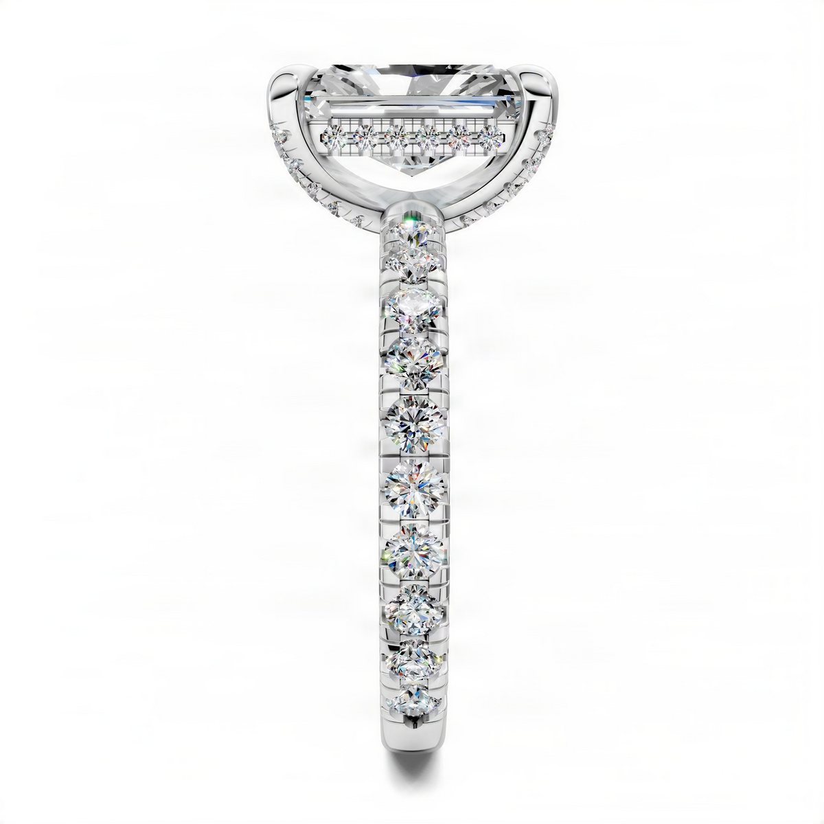 Opes Radiant Gallery Accent Ring with emerald-cut center stone and pavé band