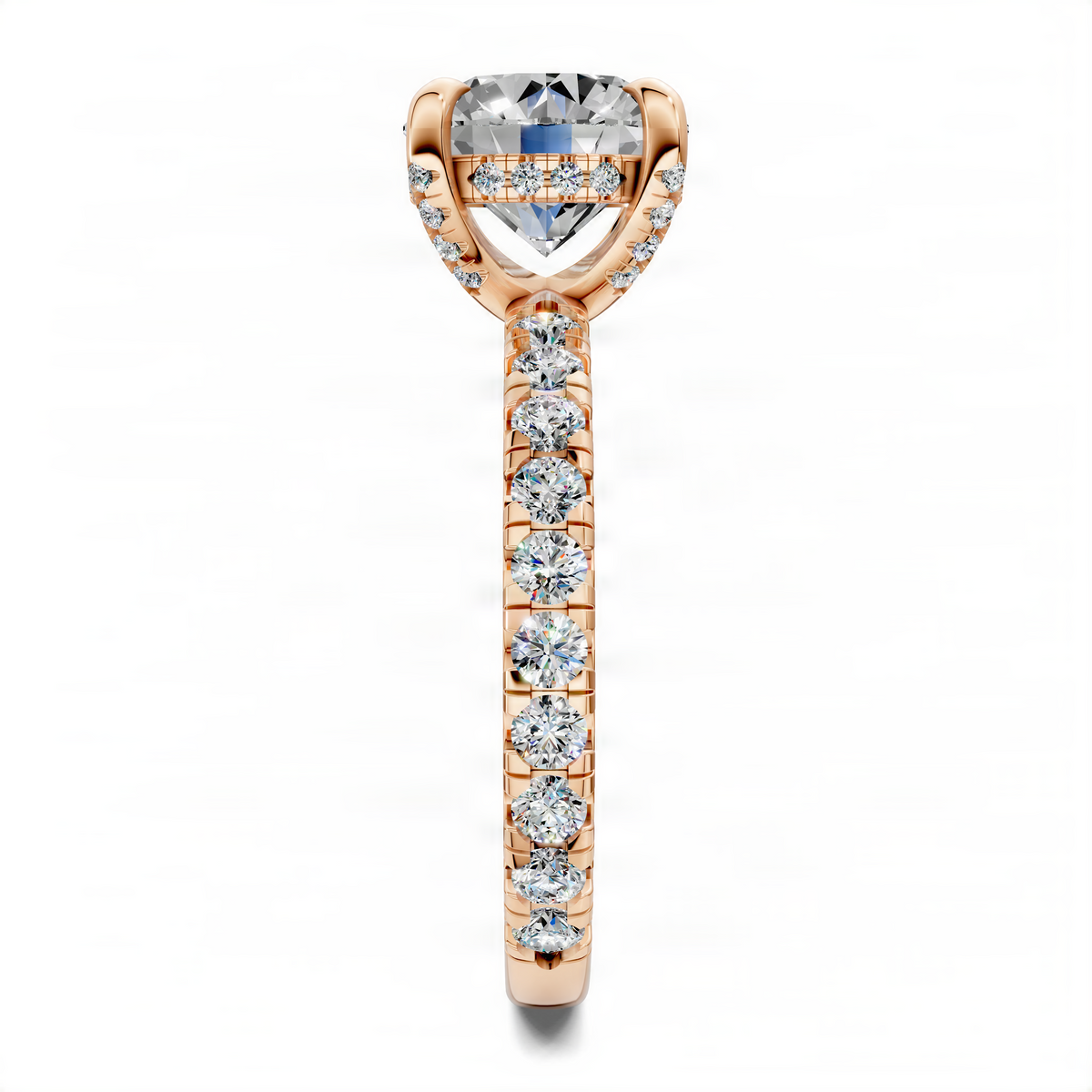 Rose gold vertical diamond accent ring with stacked round stones