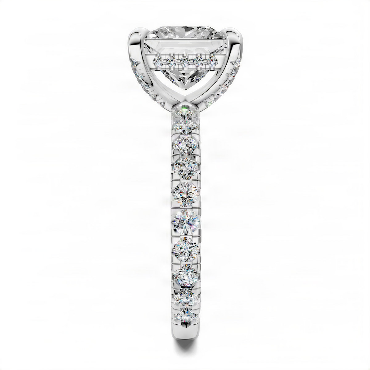 White metal princess center diamond accent ring with vertical diamond row