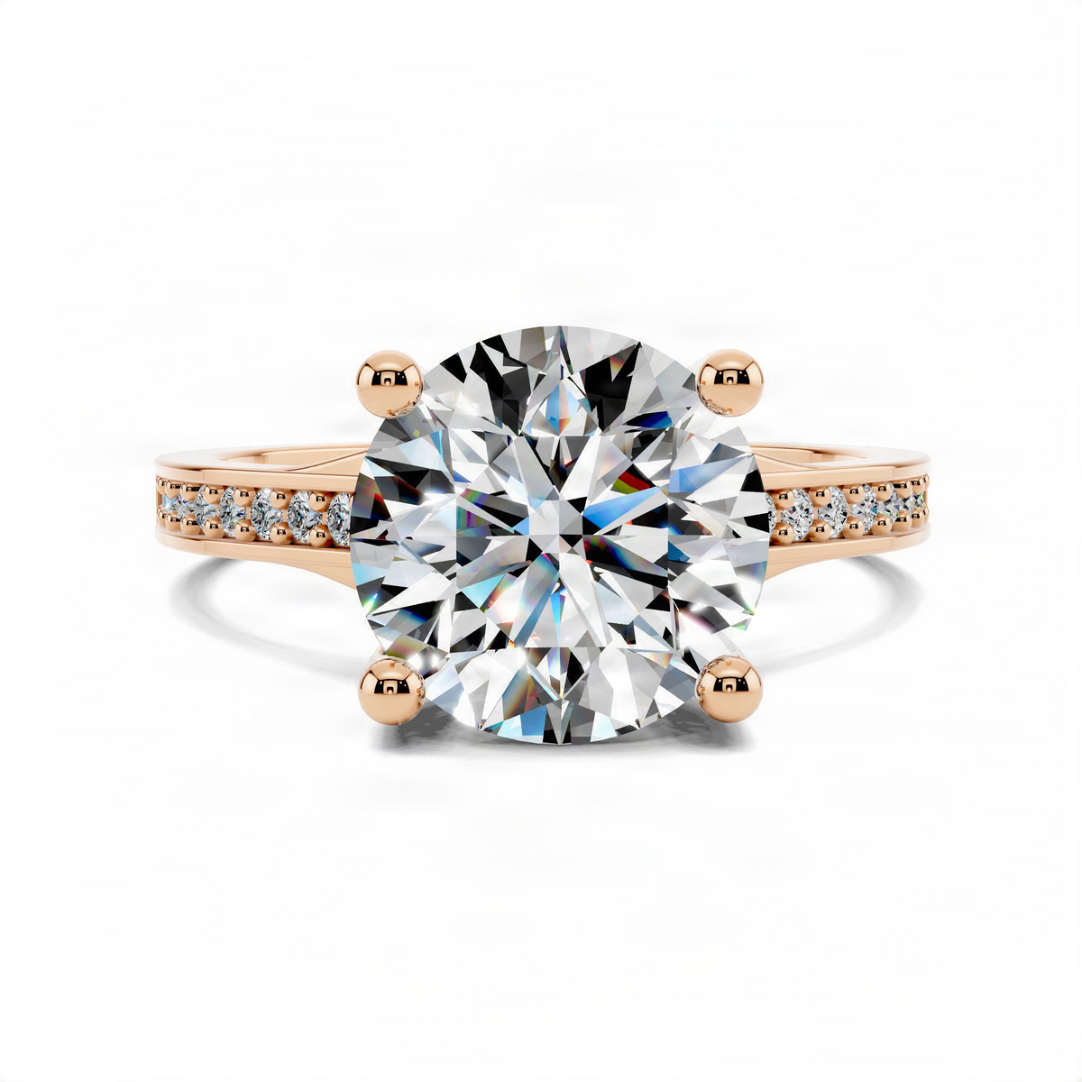 Round pavé engagement ring in rose gold with large round center diamond