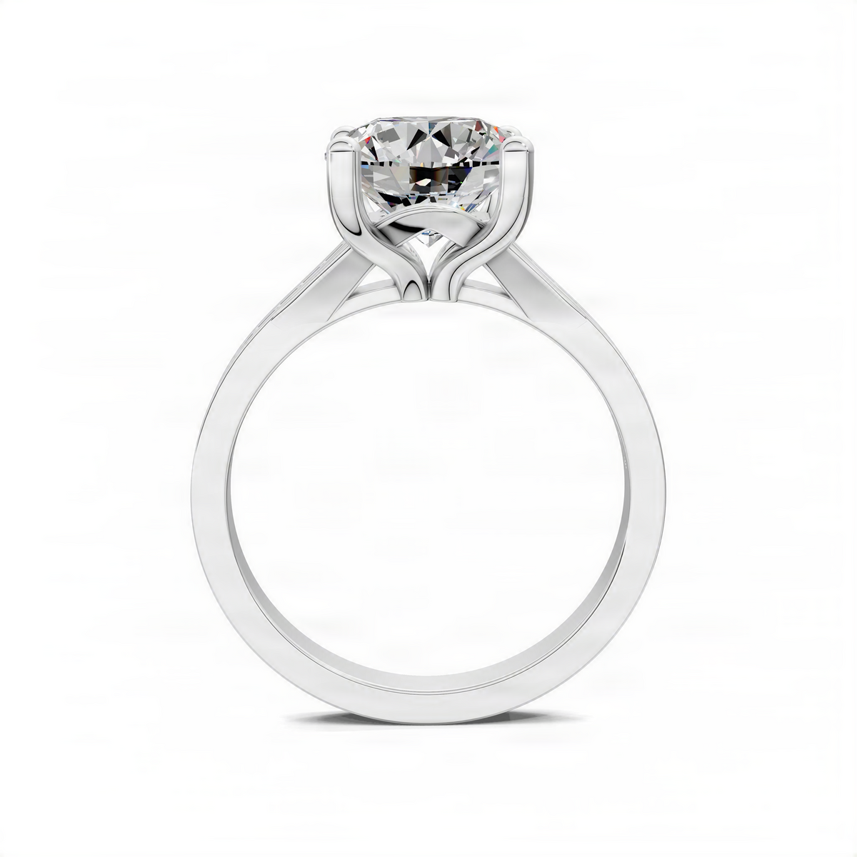 Round pavé engagement ring with round-cut center stone in white metal setting