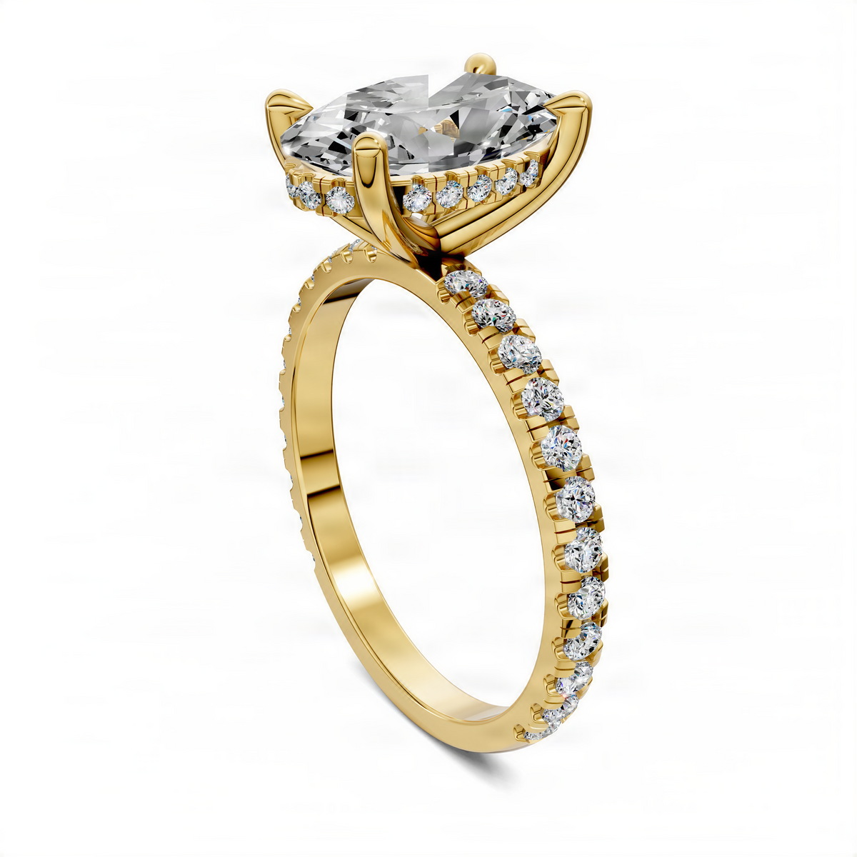 Opes hidden halo pavé ring with oval-cut clear center stone in yellow gold