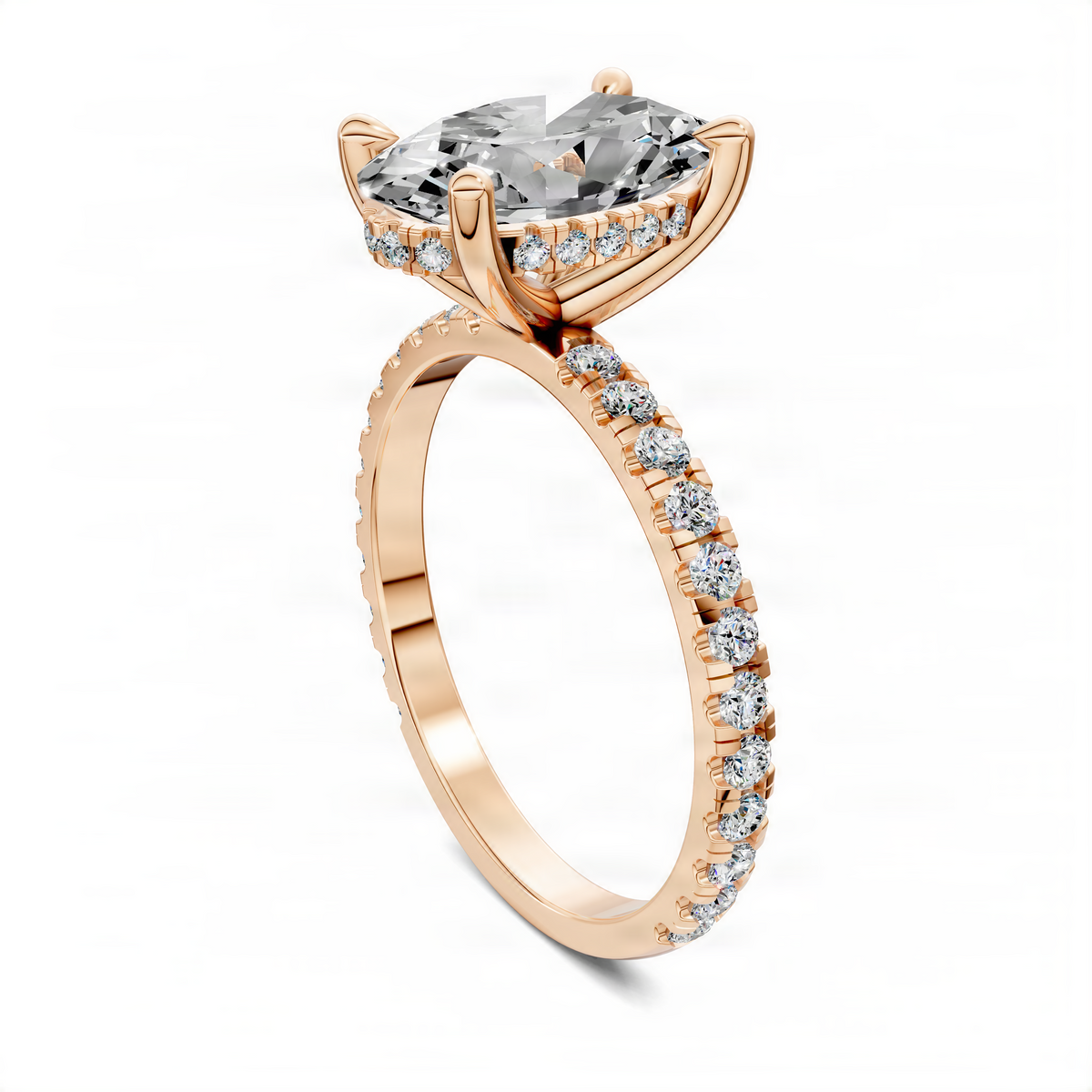 Gold hidden halo pave ring with oval center stone