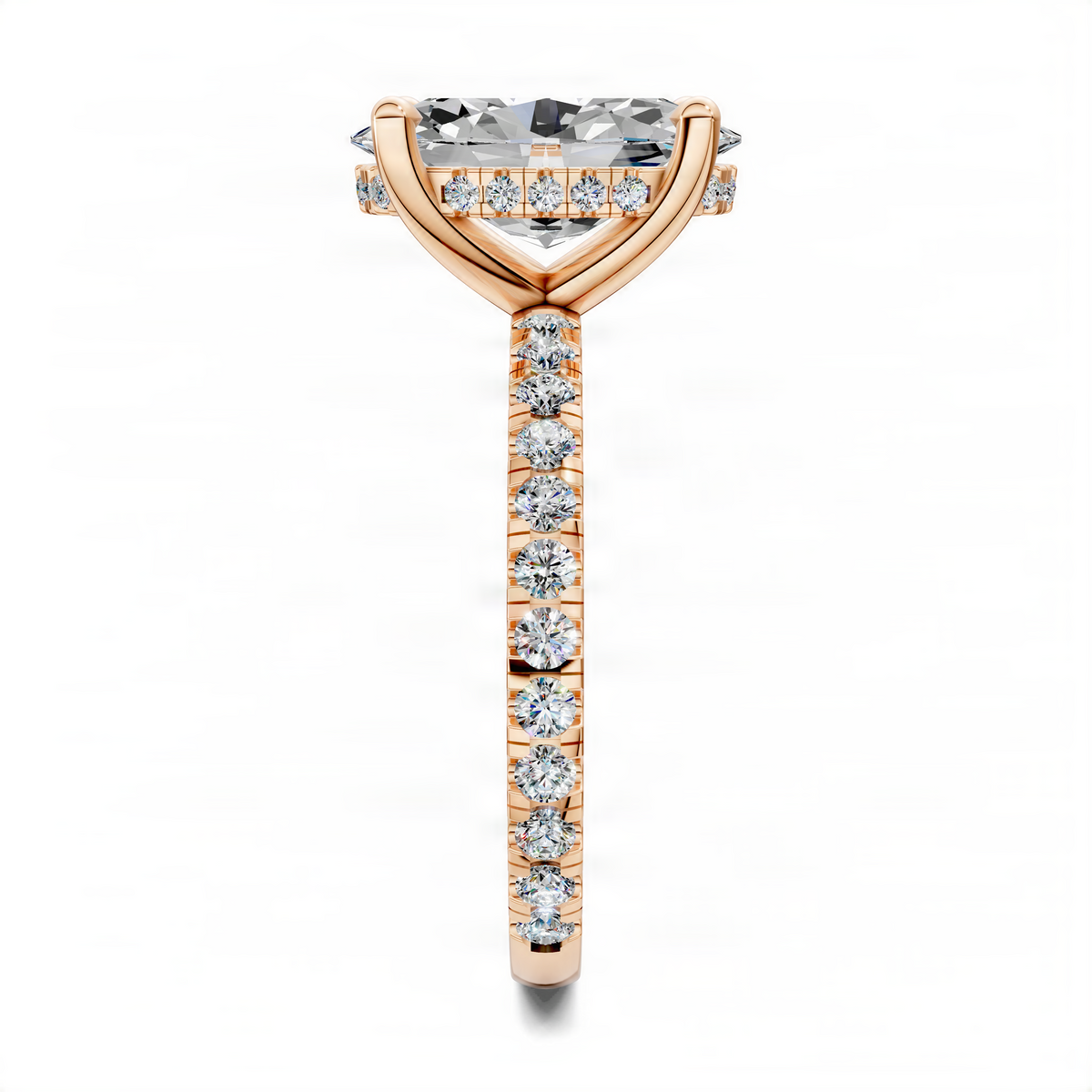 Opes hidden halo pavé ring in rose gold with oval center stone
