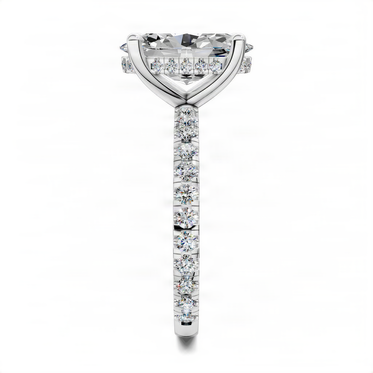 White gold hidden halo pavé ring with round center stone