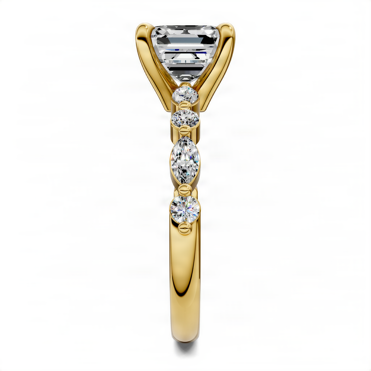 14K yellow gold ring with marquise center stone and round diamond accents