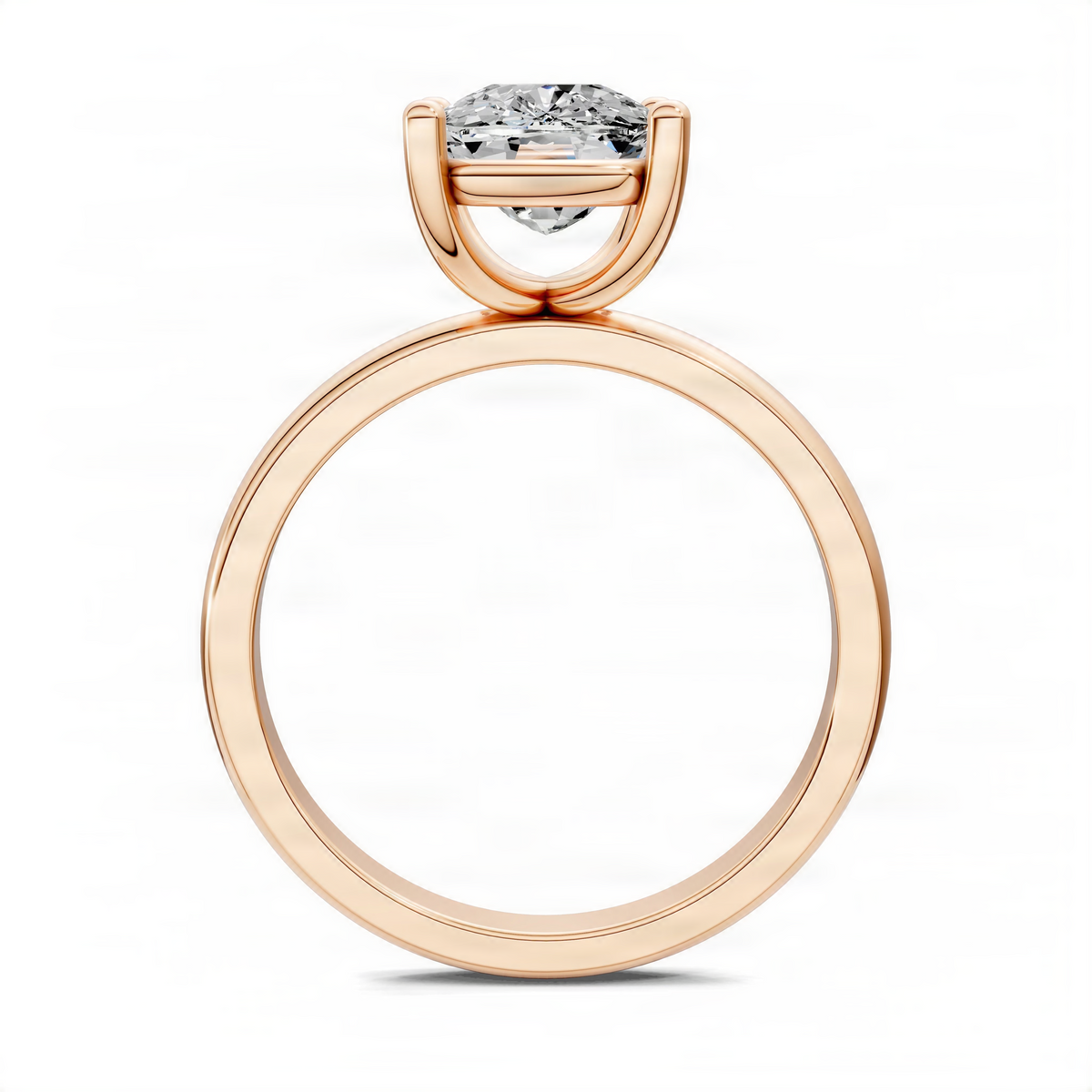 14K rose gold solitaire engagement ring with round center diamond and curved band