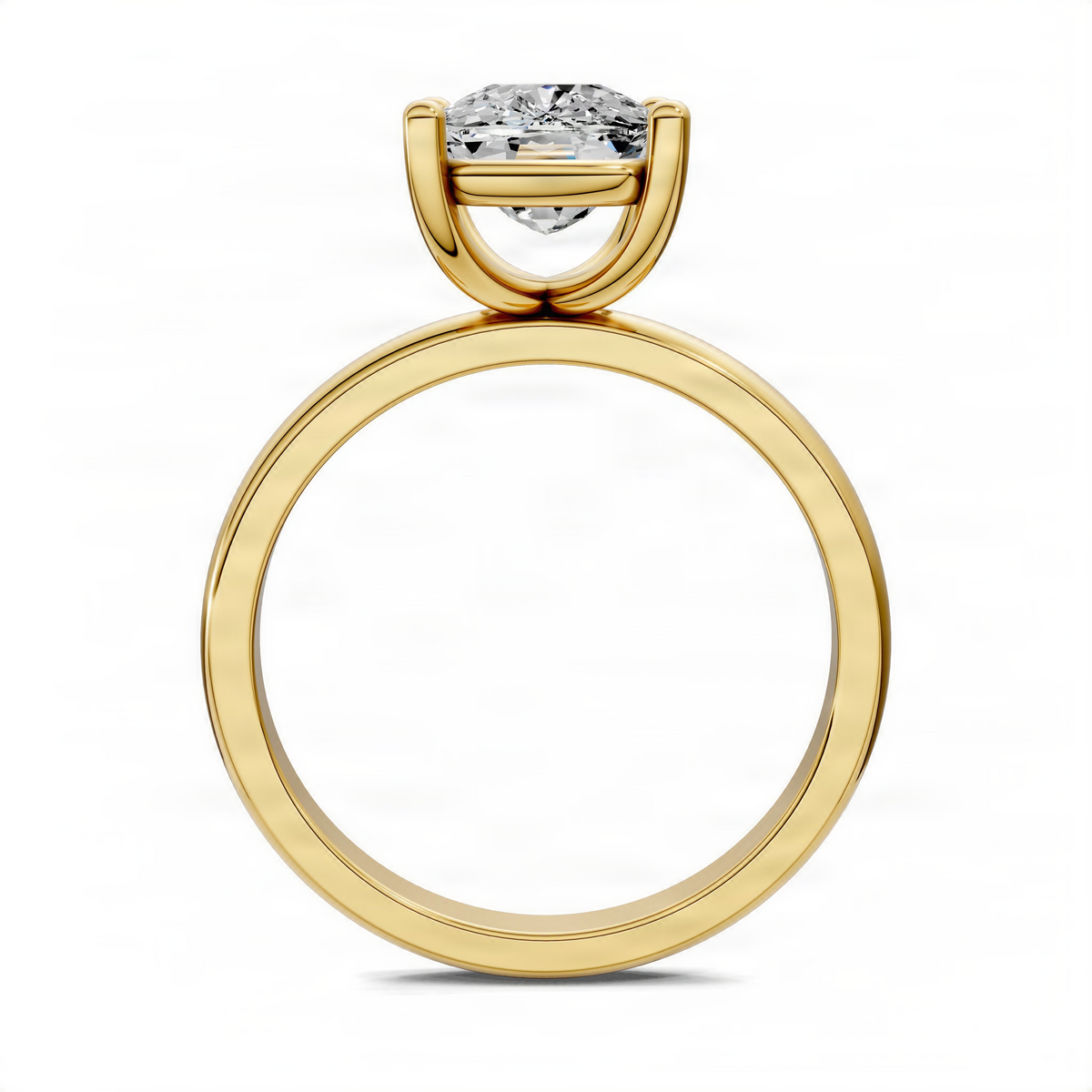 Yellow gold solitaire engagement ring with round center diamond and low prong setting