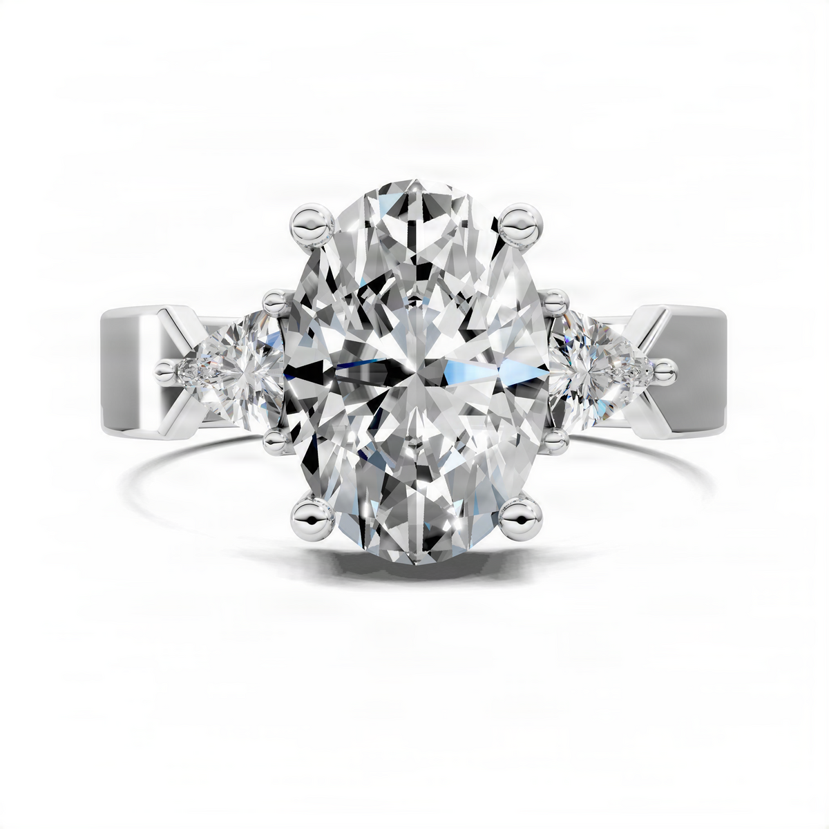 Opes engagement ring with oval center diamond and side accent stones
