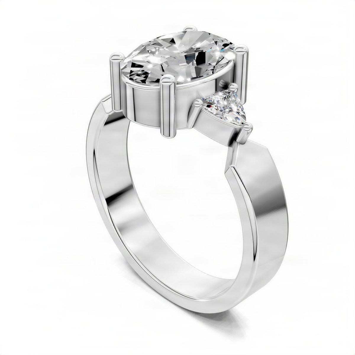 White gold engagement ring with prong-set round center diamond and halo sidestone