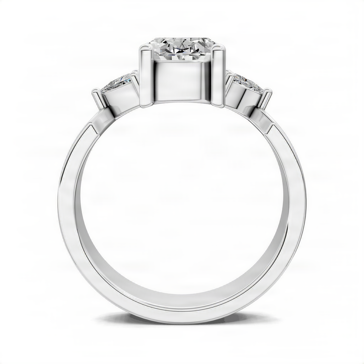 White gold engagement ring band with prong-set center diamond mount